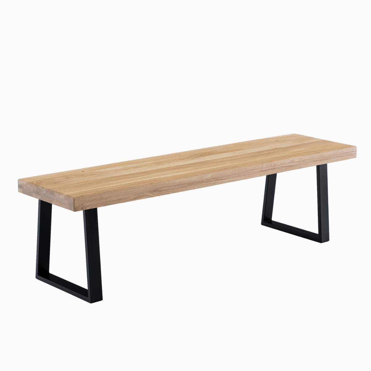 Banco de Roble Natural Macizo NATURA con Patas Inclinadas Negras – Ancho 120 a 220 cm, Diseño Moderno y Estilo Industrial