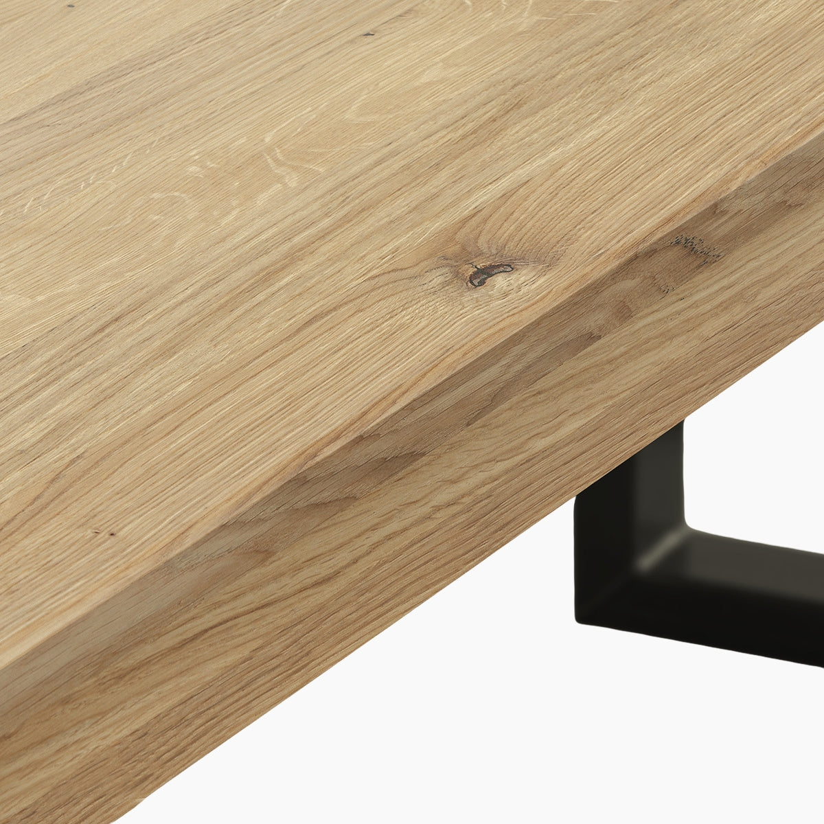 Banco de Roble Macizo NATURA con Patas de Acero Negro en U – 120 a 220 cm, Acabado Natural, Estilo Industrial y Moderno