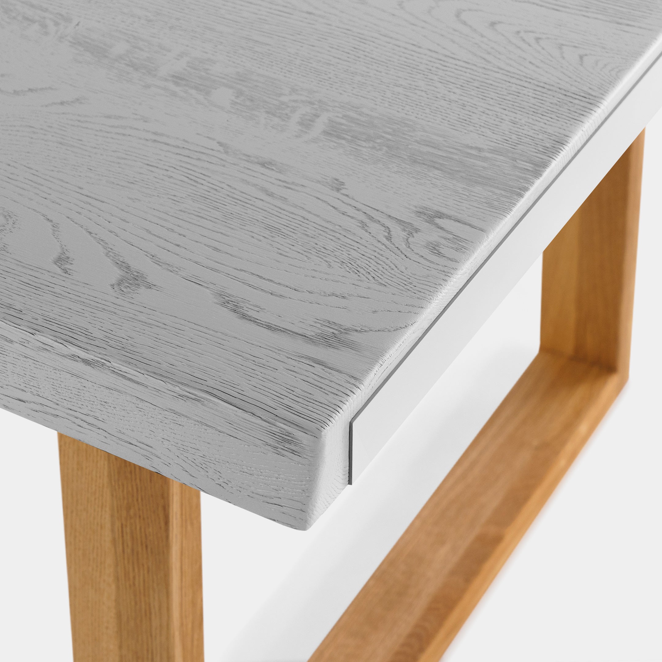 Mesa de Comedor de Madera Maciza de Roble Gris Claro Ondulada y Patas de madera Roble Macizo U
