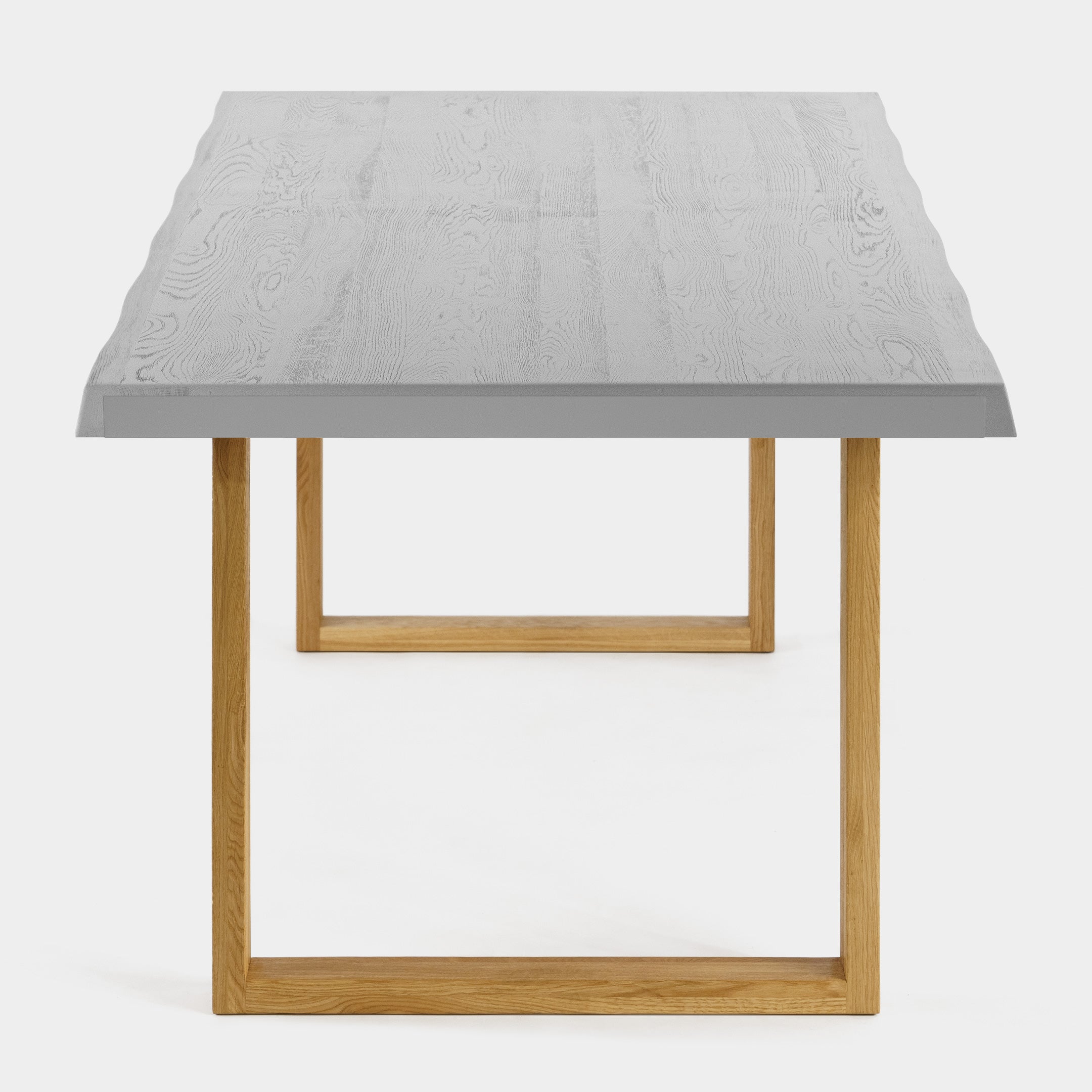 Mesa de Comedor de Madera Maciza de Roble Gris Claro Ondulada y Patas de madera Roble Macizo U