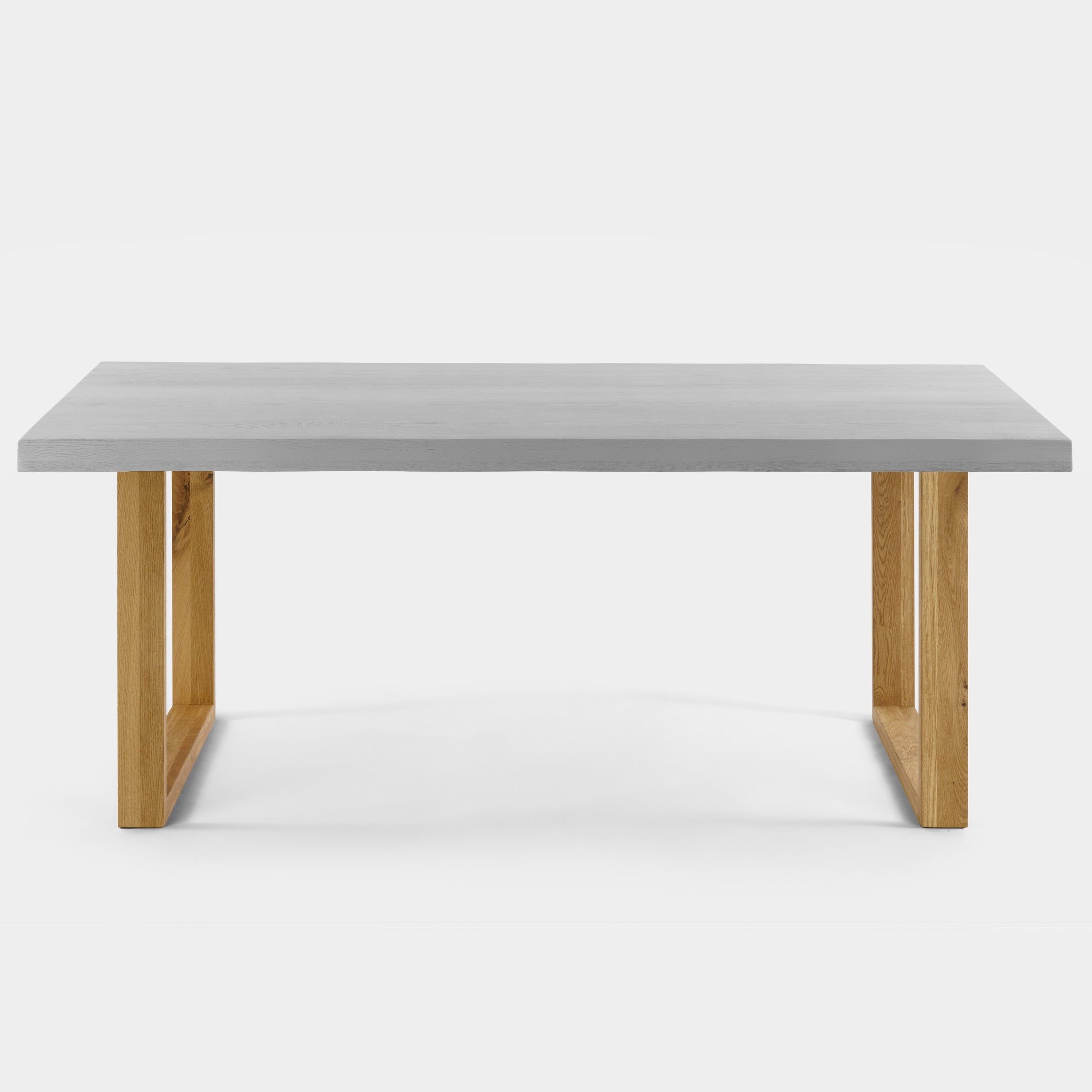 Mesa de Comedor de Madera Maciza de Roble Gris Claro Ondulada y Patas de madera Roble Macizo U