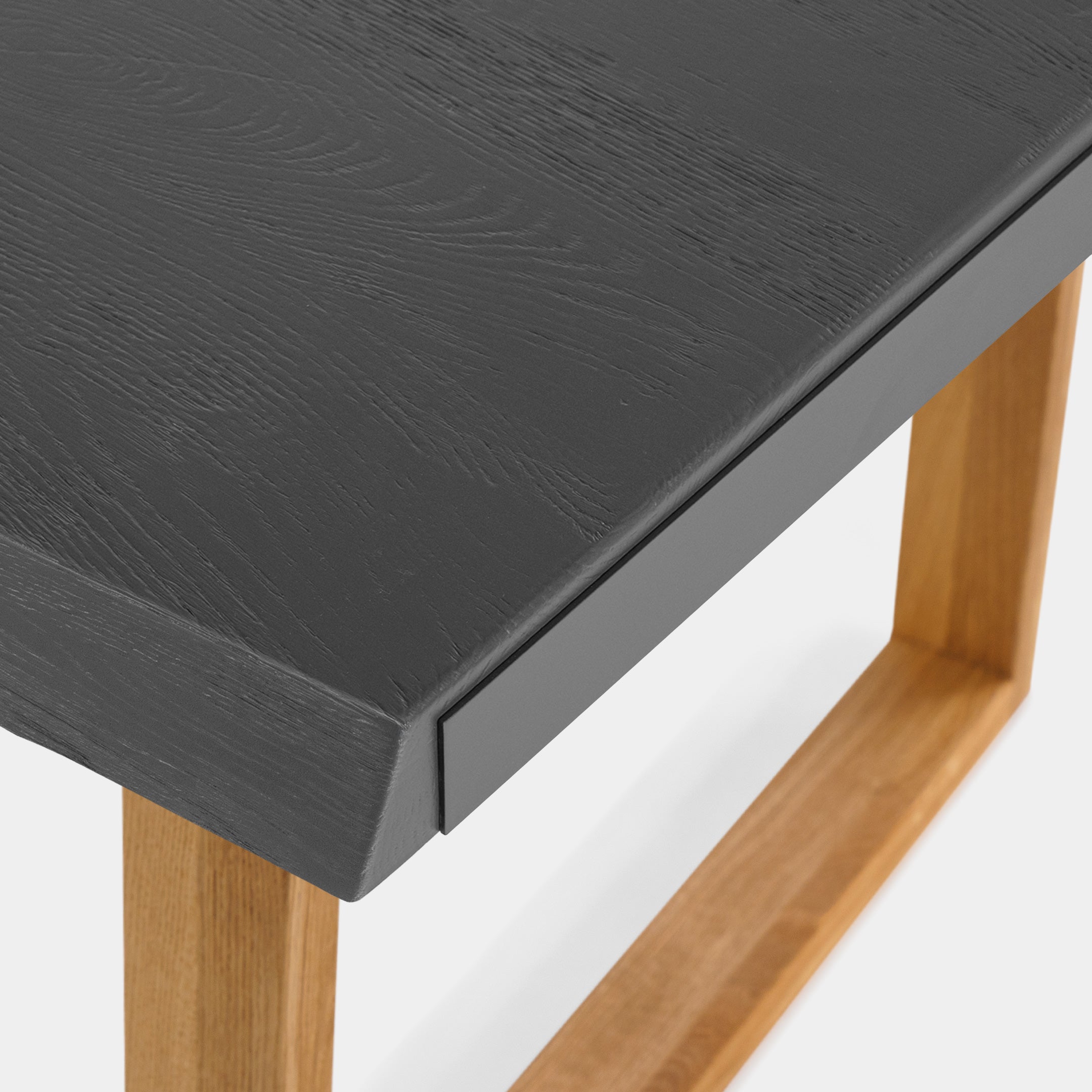 Mesa de Comedor de Madera Maciza de Roble Gris Oscuro Ondulada y Patas de madera Roble Macizo U