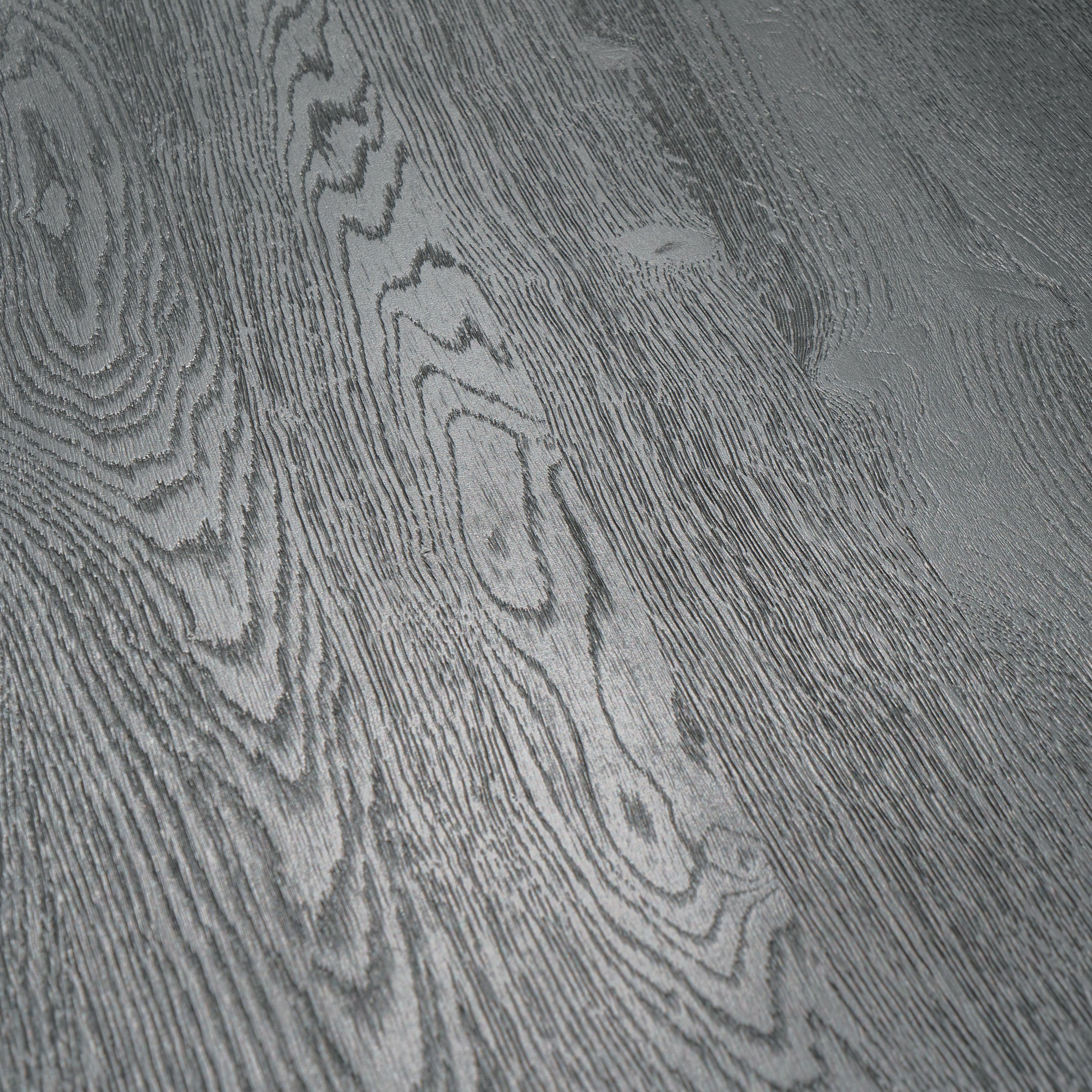 Mesa de Comedor de Madera Maciza de Roble Gris Oscuro Ondulada y Patas de madera Roble Macizo U