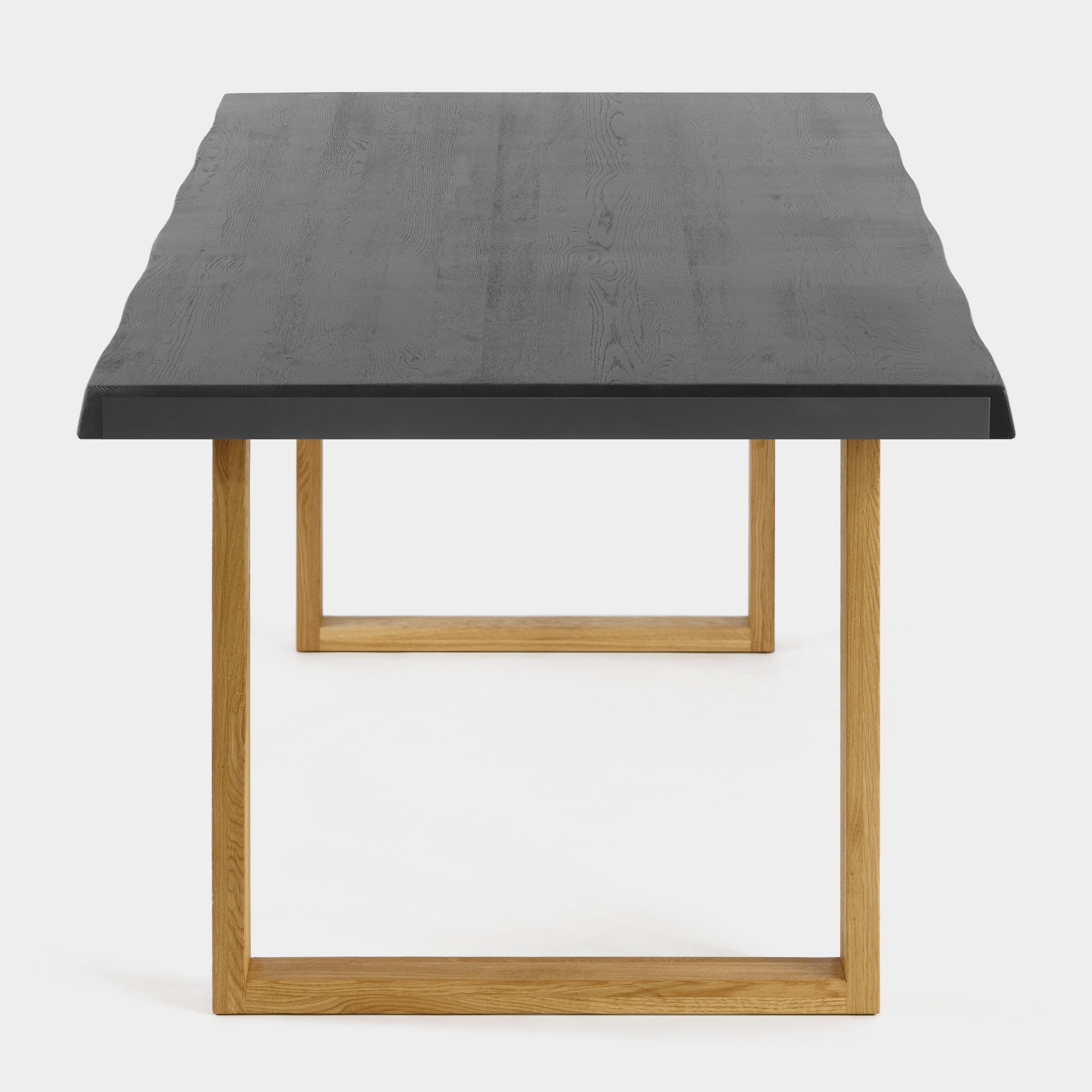 Mesa de Comedor de Madera Maciza de Roble Gris Oscuro Ondulada y Patas de madera Roble Macizo U