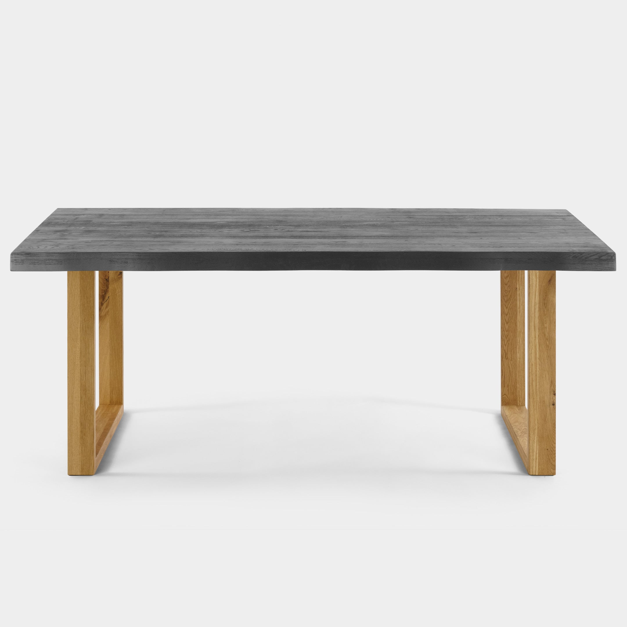 Mesa de Comedor de Madera Maciza de Roble Gris Oscuro Ondulada y Patas de madera Roble Macizo U