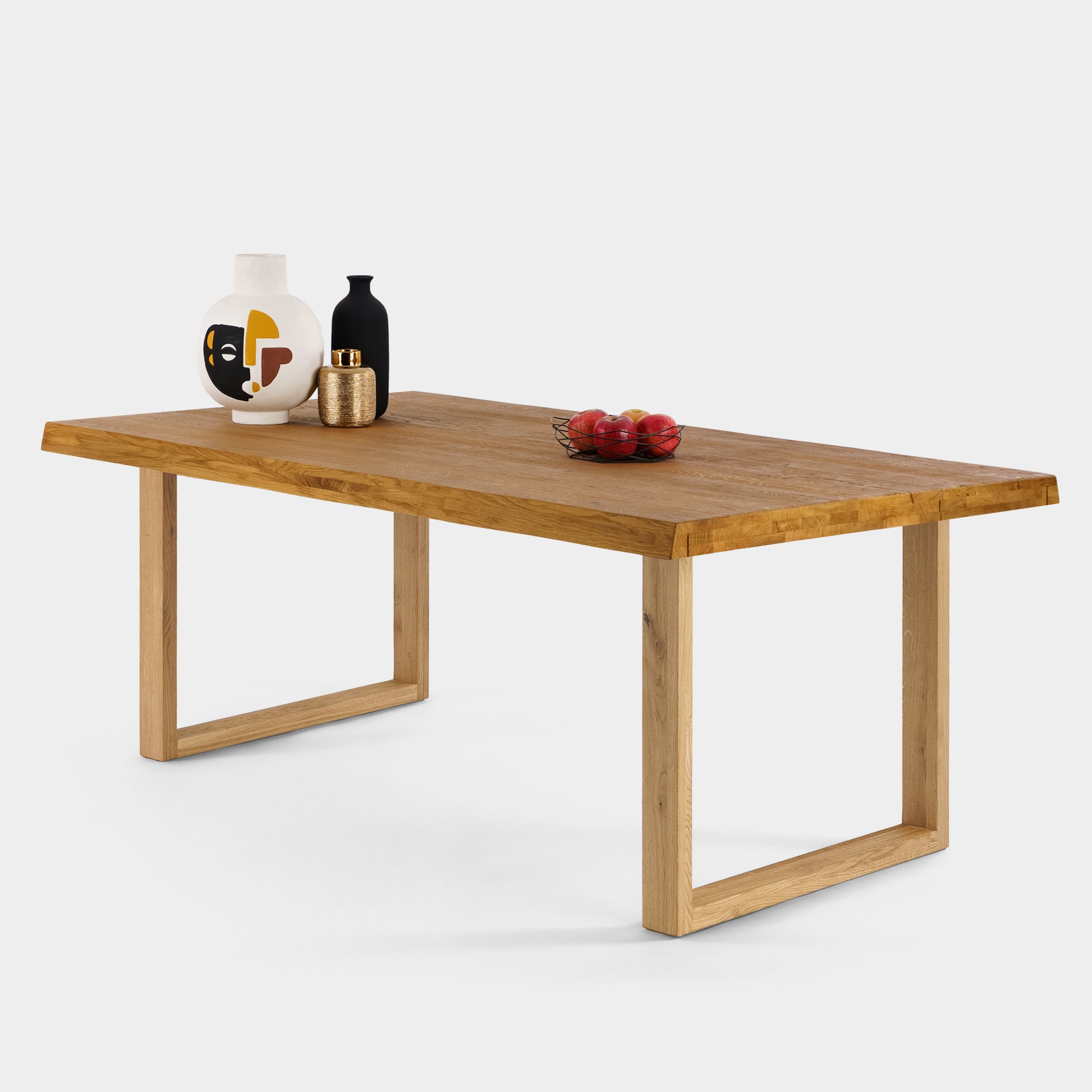 Mesa de Comedor Rustica de Madera Maciza de Roble Ambar Ondulada y Patas madera de Roble Macizo U