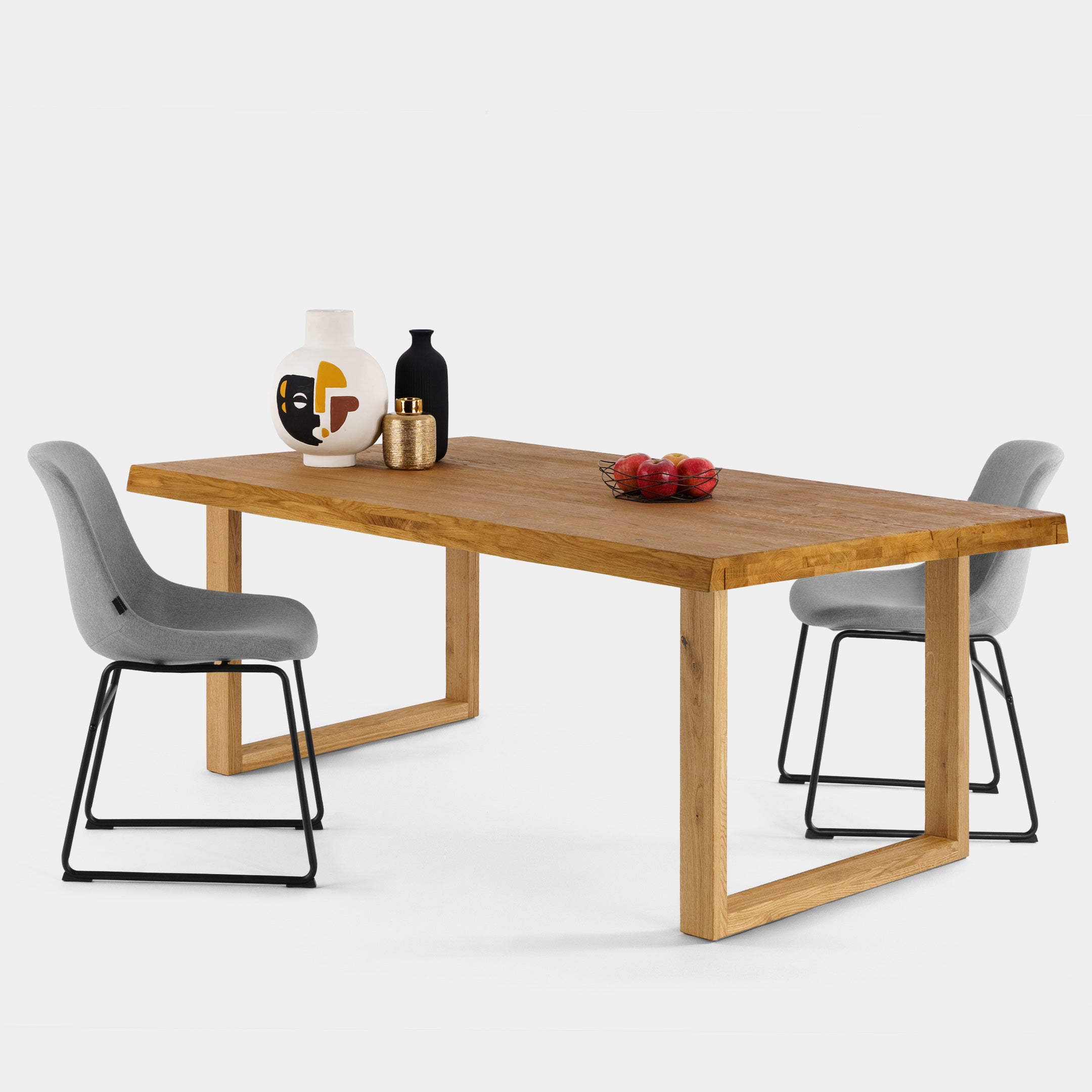 Mesa de Comedor Rustica de Madera Maciza de Roble Ambar Ondulada y Patas madera de Roble Macizo U