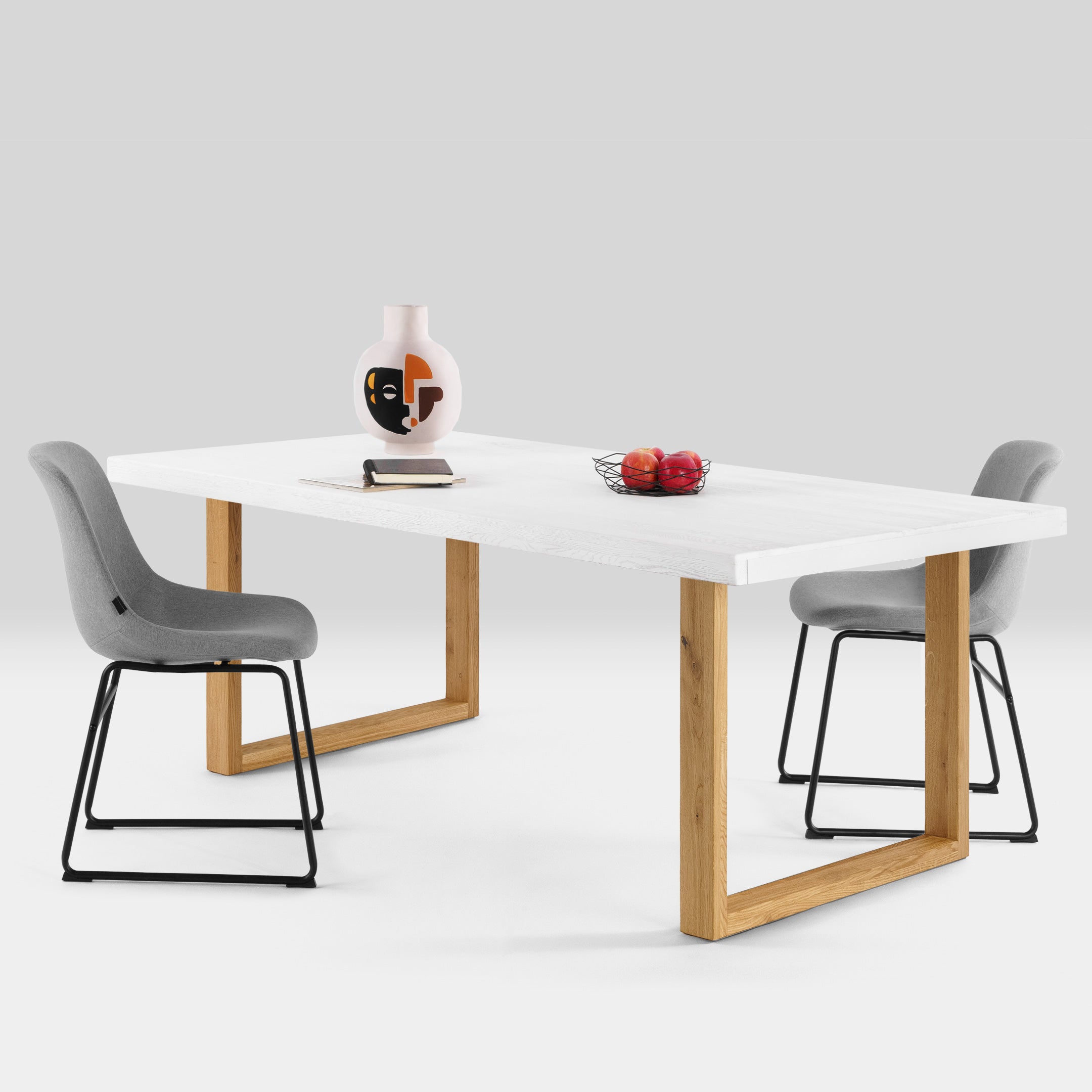 Mesa de Comedor de Madera Maciza de Roble Rectangular Blanca y Patas de madera Roble Macizo U
