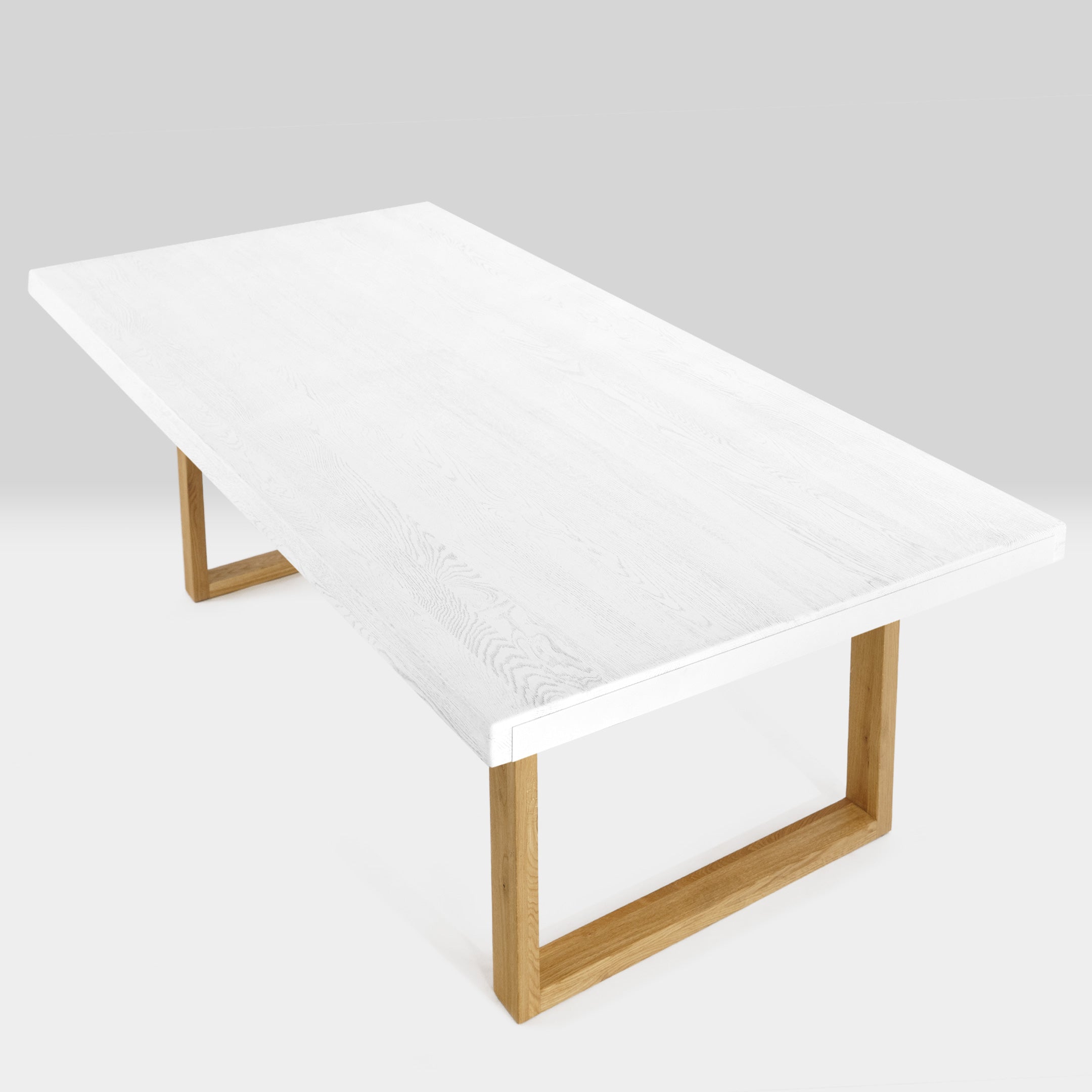 Mesa de Comedor de Madera Maciza de Roble Rectangular Blanca y Patas de madera Roble Macizo U