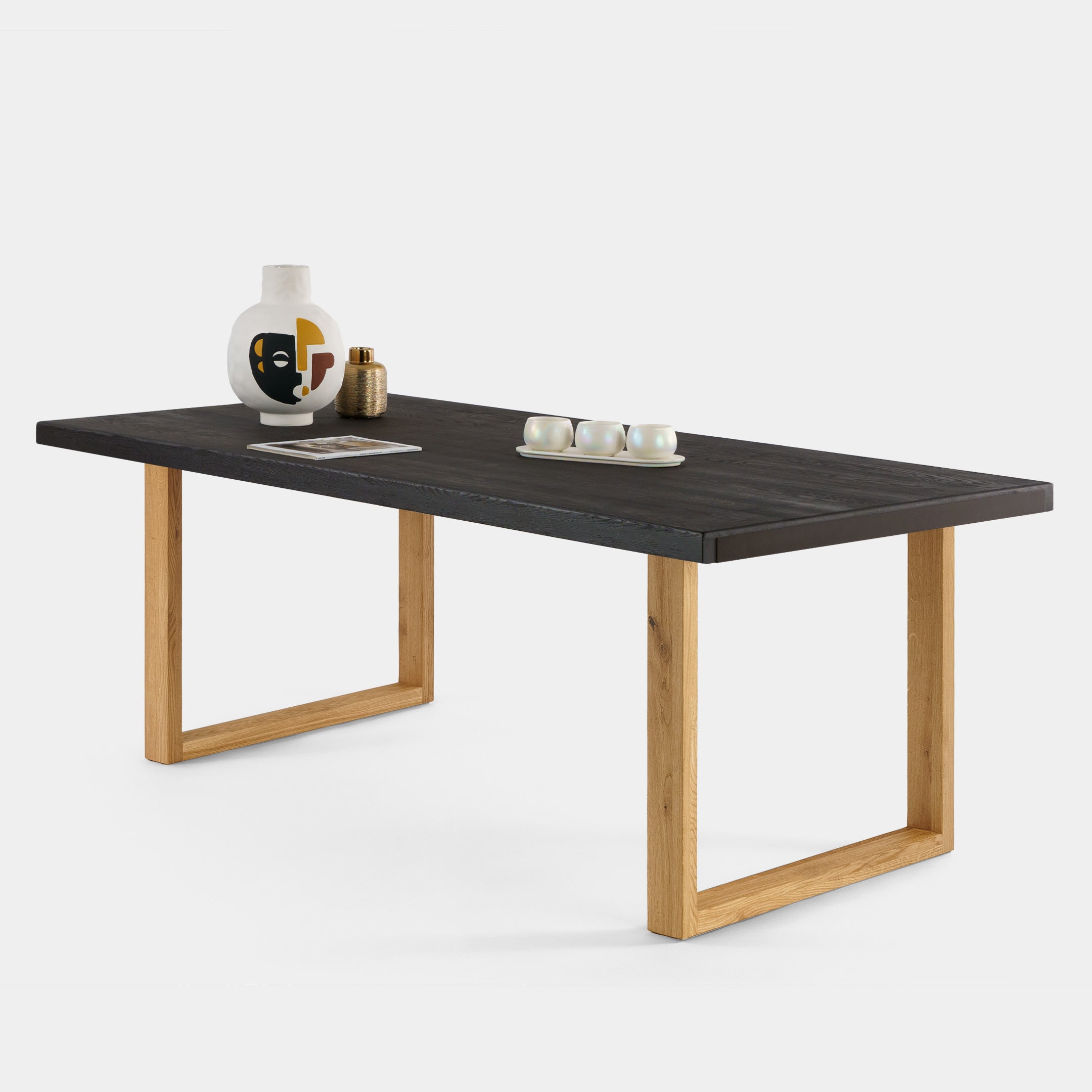 Mesa de Comedor de Madera Maciza de Roble Rectangular Chocolate-Marron y Patas de madera Roble Macizo U