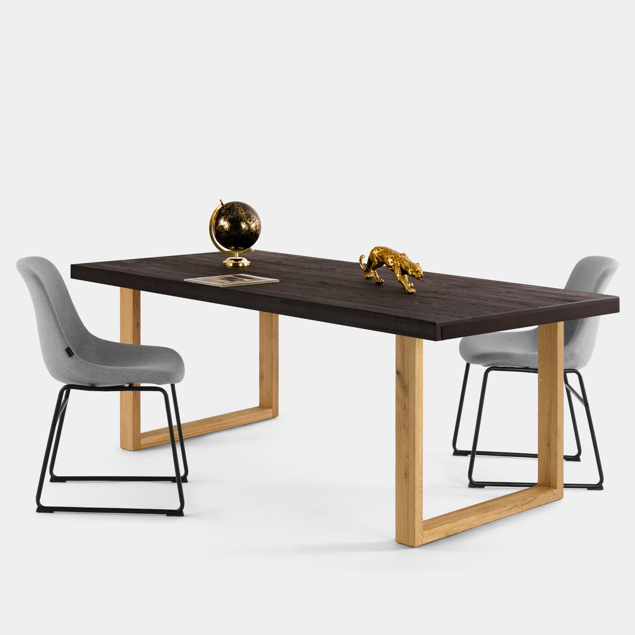 Mesa de Comedor de Madera Maciza de Roble Rectangular Chocolate-Marron y Patas de madera Roble Macizo U