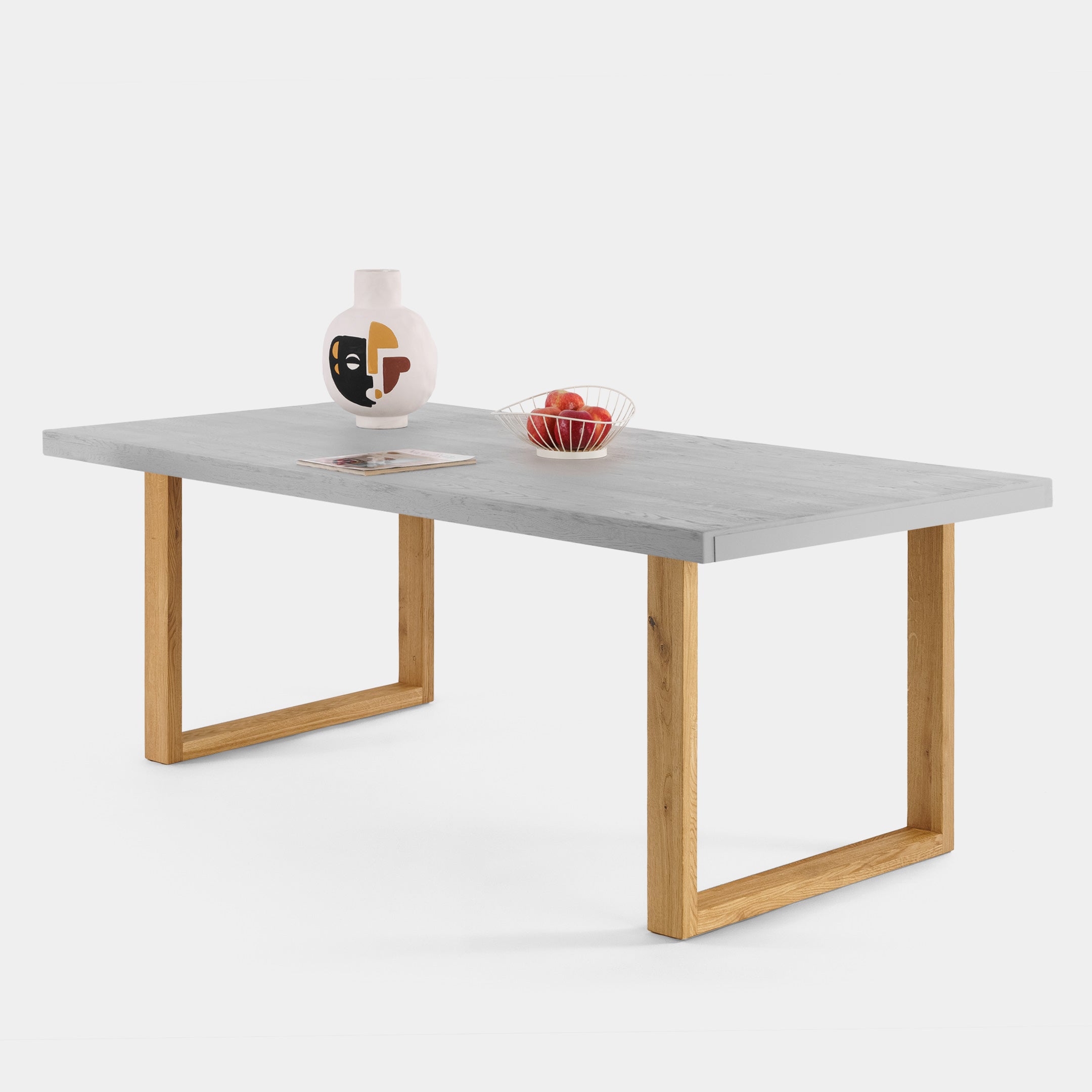 Mesa de Comedor de Madera Maciza de Roble Gris Claro Rectangular y Patas de madera Roble Macizo U