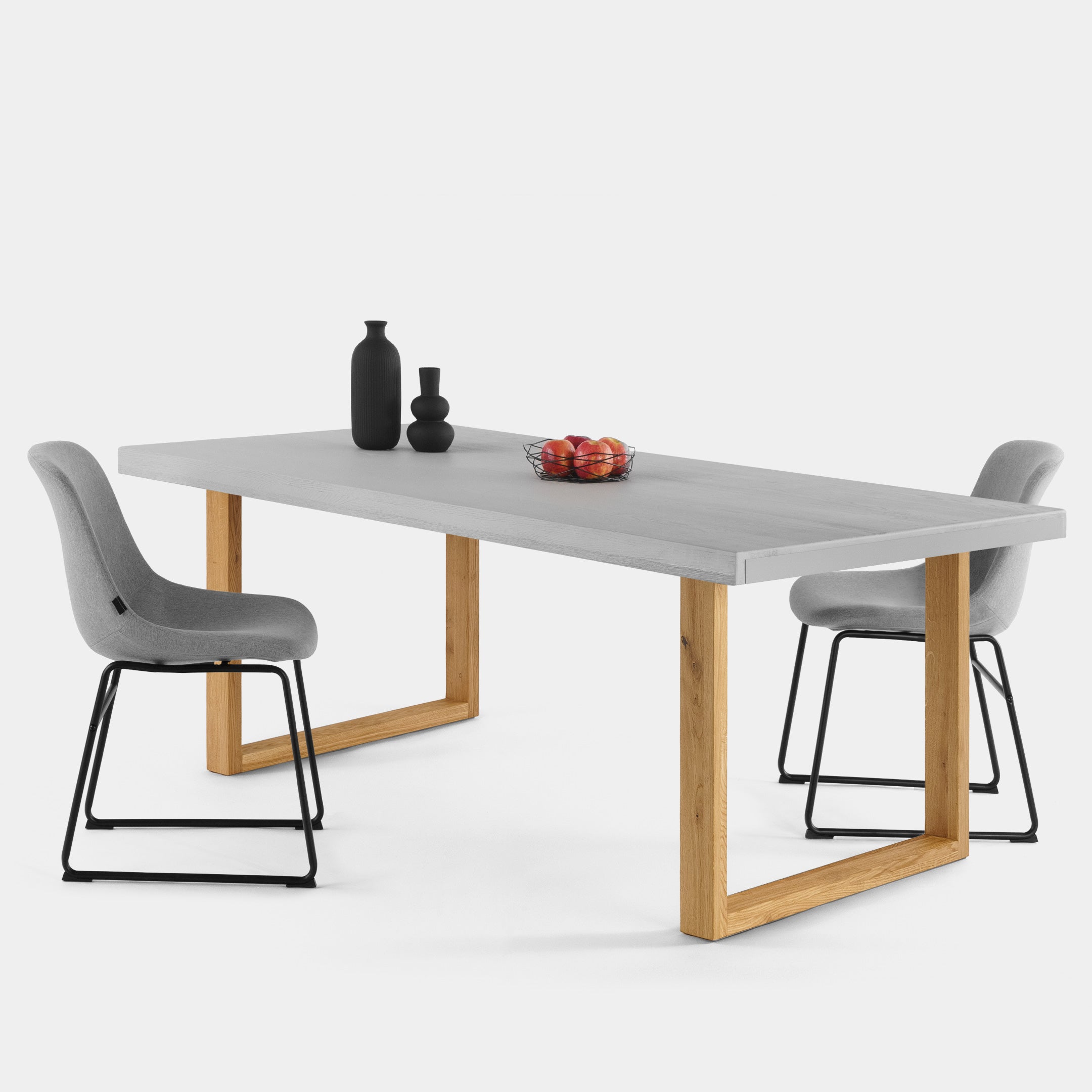 Mesa de Comedor de Madera Maciza de Roble Gris Claro Rectangular y Patas de madera Roble Macizo U