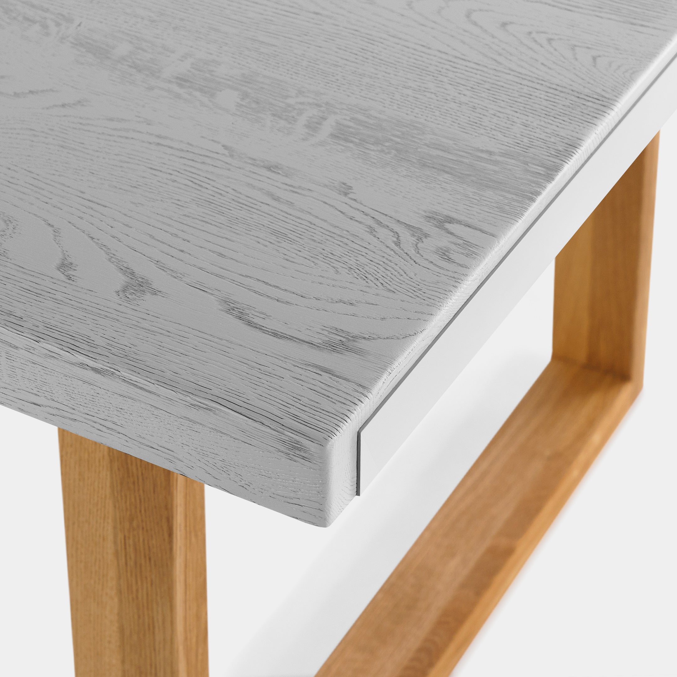 Mesa de Comedor de Madera Maciza de Roble Gris Claro Rectangular y Patas de madera Roble Macizo U