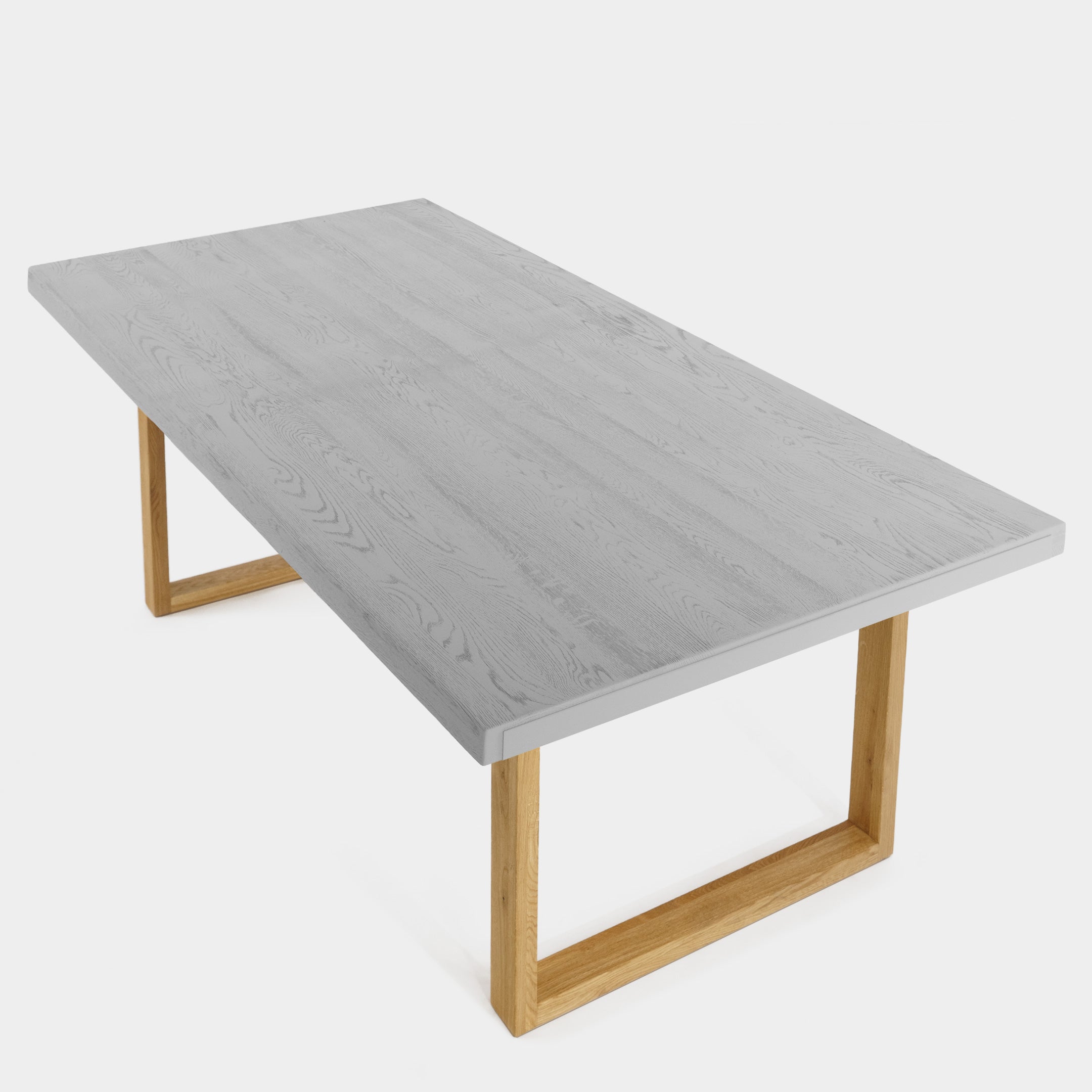 Mesa de Comedor de Madera Maciza de Roble Gris Claro Rectangular y Patas de madera Roble Macizo U