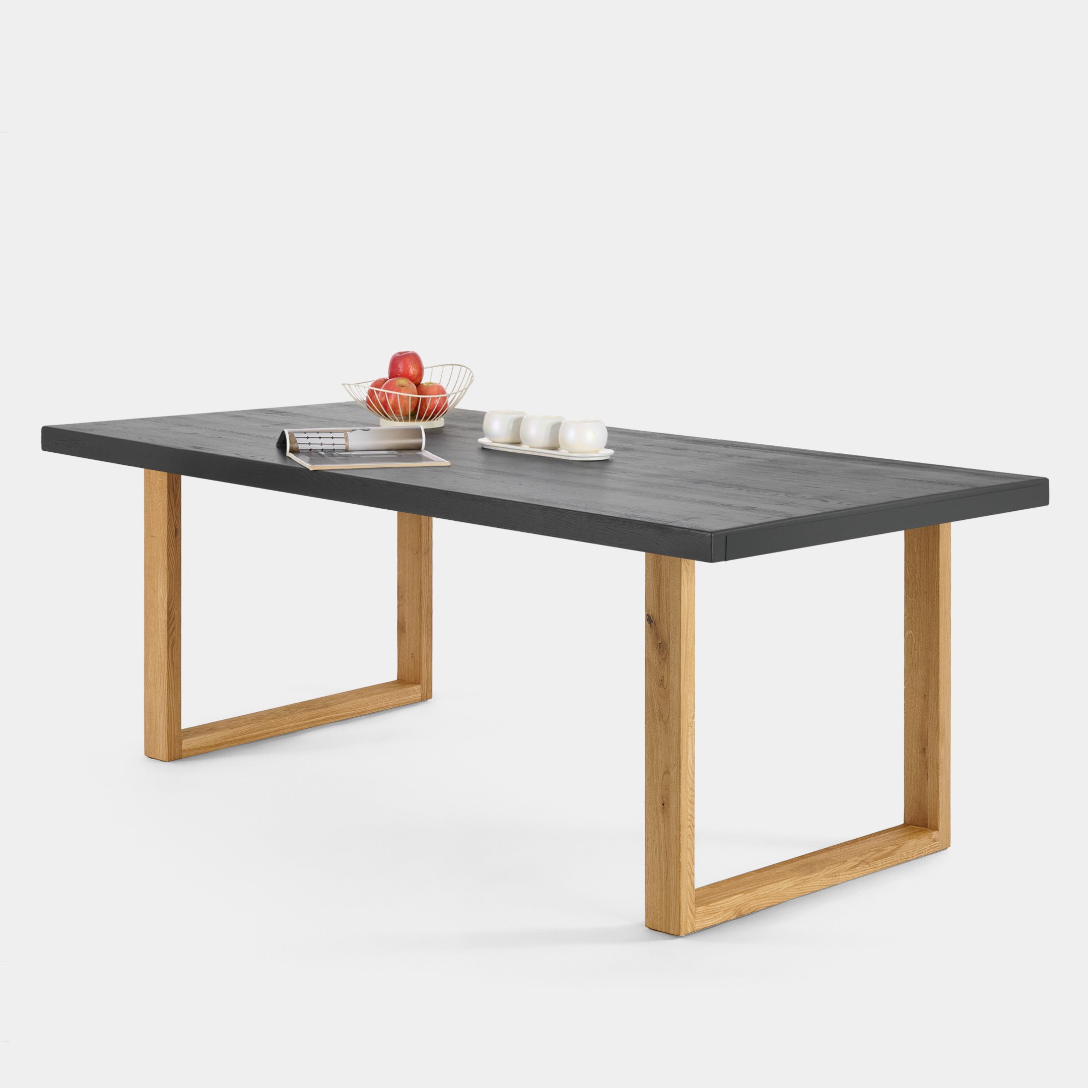 Mesa de Comedor de Madera Maciza de Roble Gris Oscuro Rectangular y Patas de madera Roble Macizo U