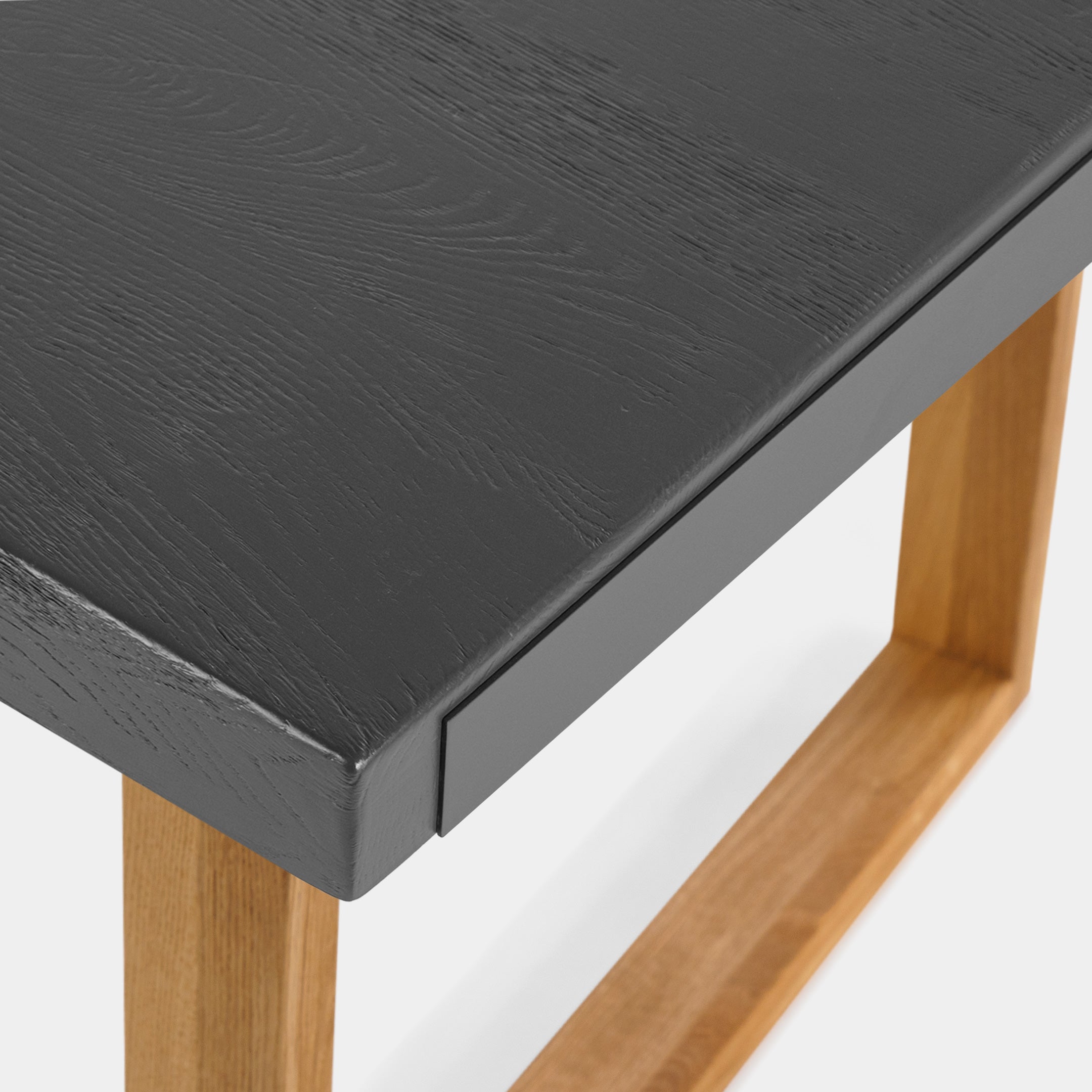 Mesa de Comedor de Madera Maciza de Roble Gris Oscuro Rectangular y Patas de madera Roble Macizo U