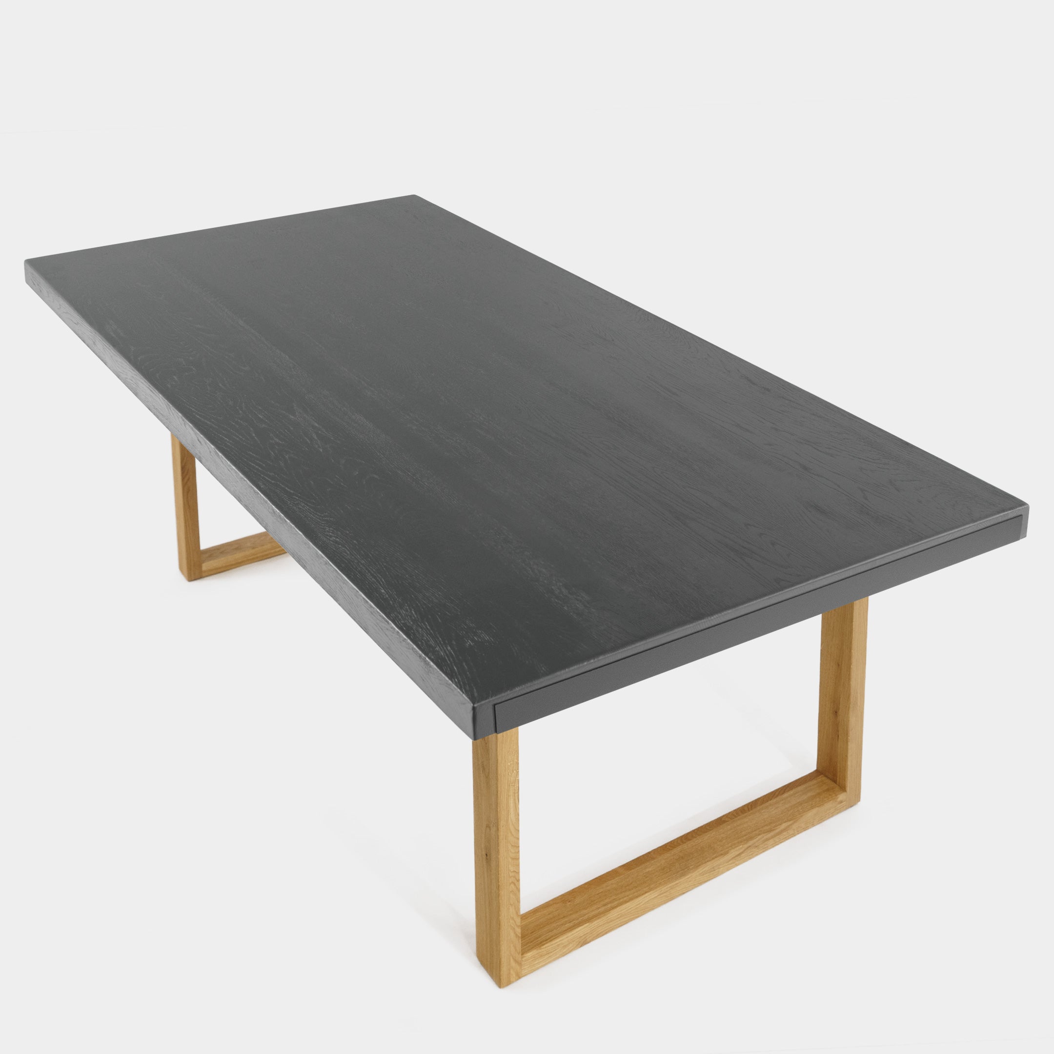 Mesa de Comedor de Madera Maciza de Roble Gris Oscuro Rectangular y Patas de madera Roble Macizo U