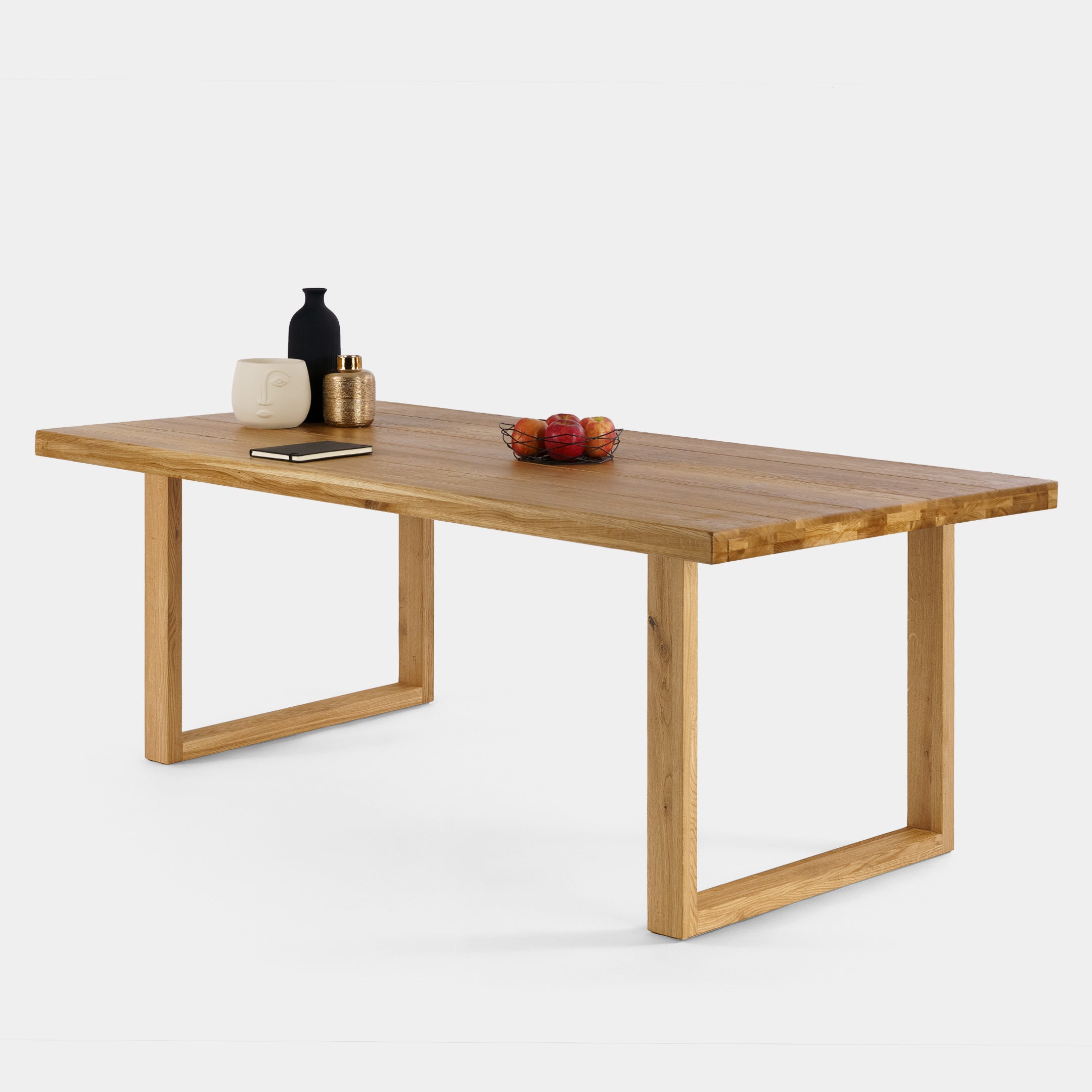 Mesa de Comedor de Madera Maciza de Roble Dorado Rectangular Lineal y Patas de madera Roble Macizo U