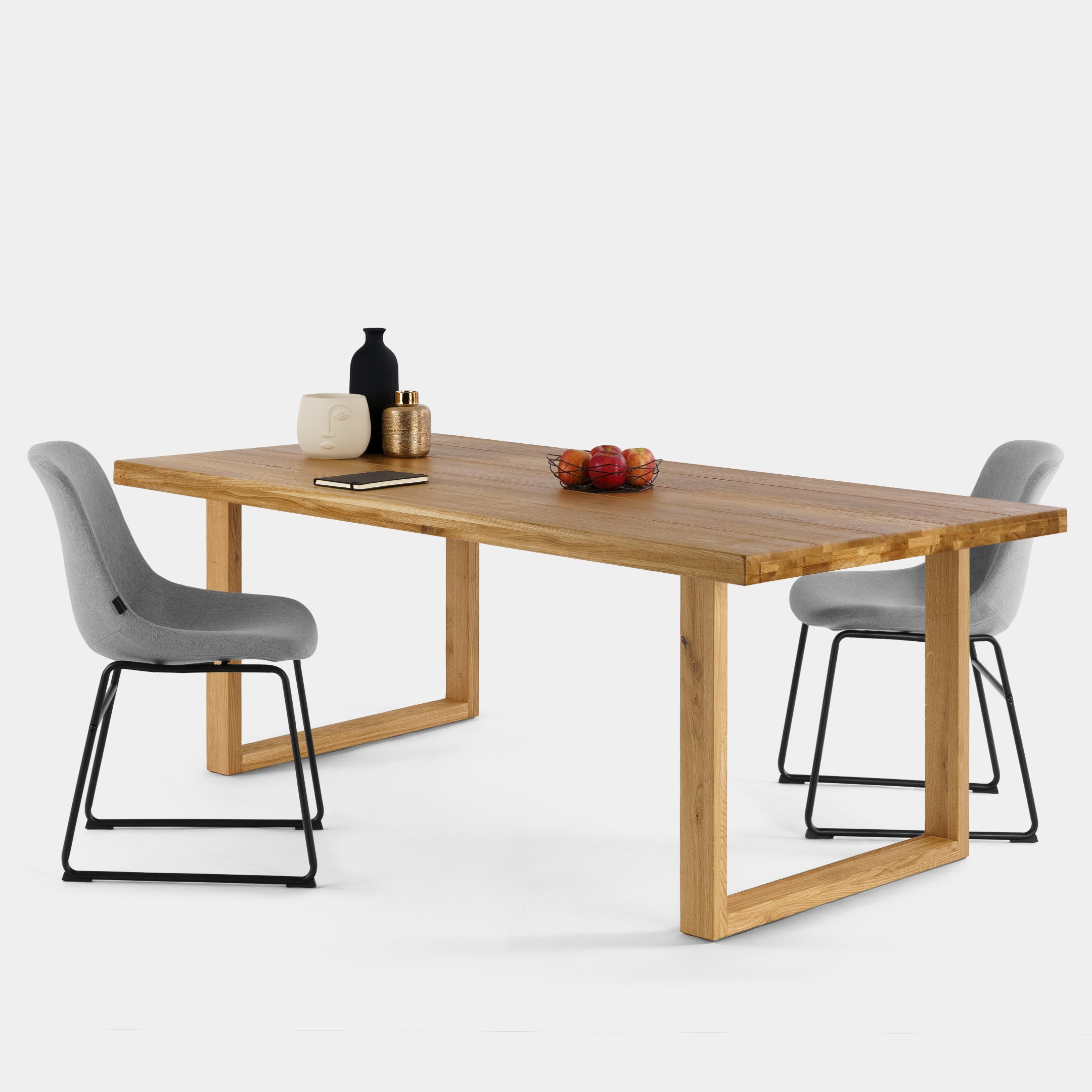 Mesa de Comedor de Madera Maciza de Roble Dorado Rectangular Lineal y Patas de madera Roble Macizo U