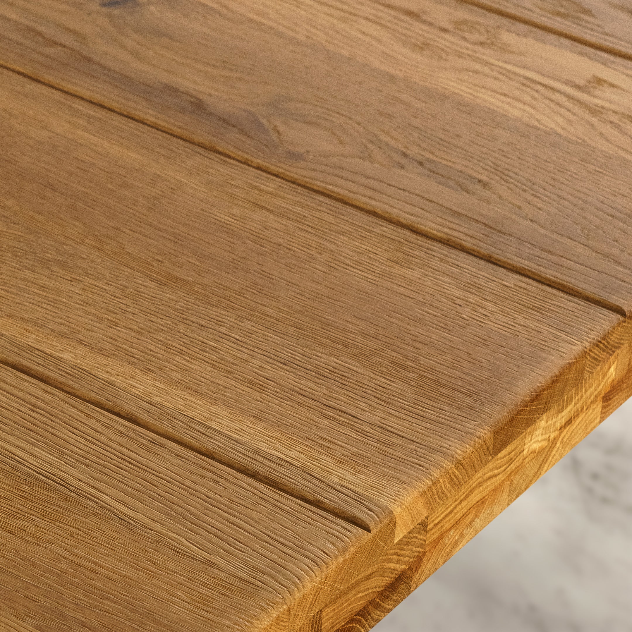 Mesa de Comedor de Madera Maciza de Roble Dorado Rectangular Lineal y Patas de madera Roble Macizo U