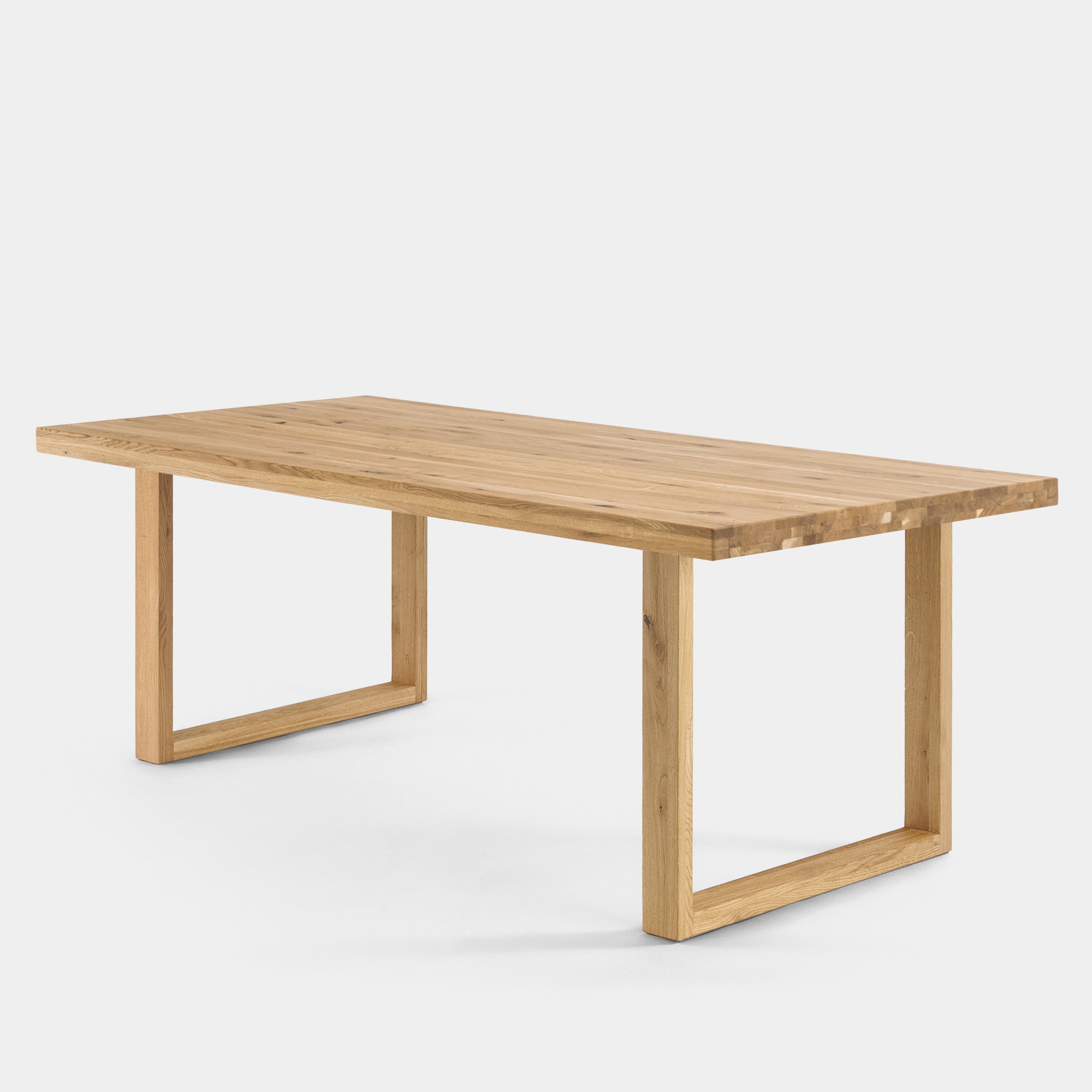 Mesa de Comedor de Roble Macizo Natural, Canto Recto, Patas U de Roble