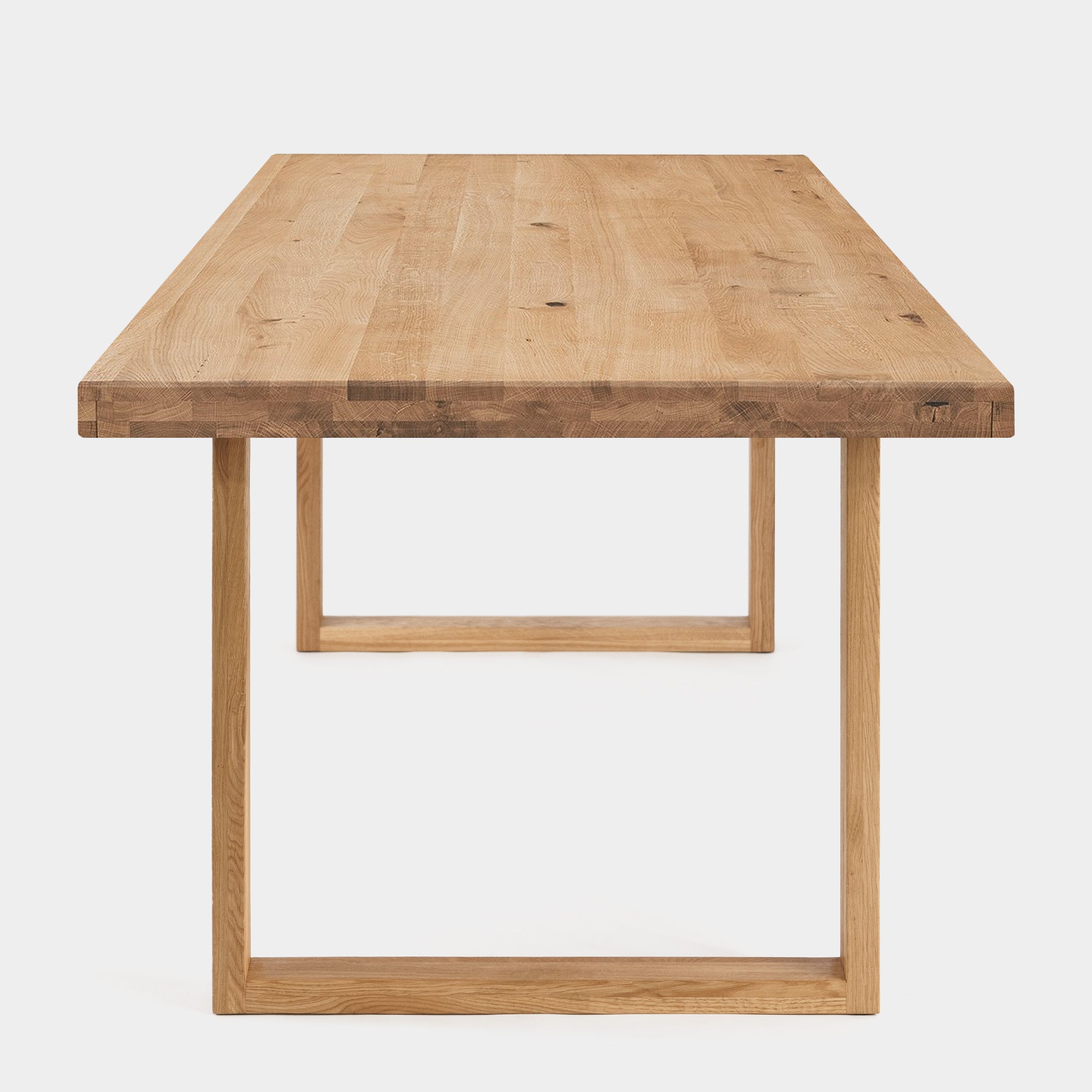 Mesa de Comedor de Roble Macizo Natural, Canto Recto, Patas U de Roble