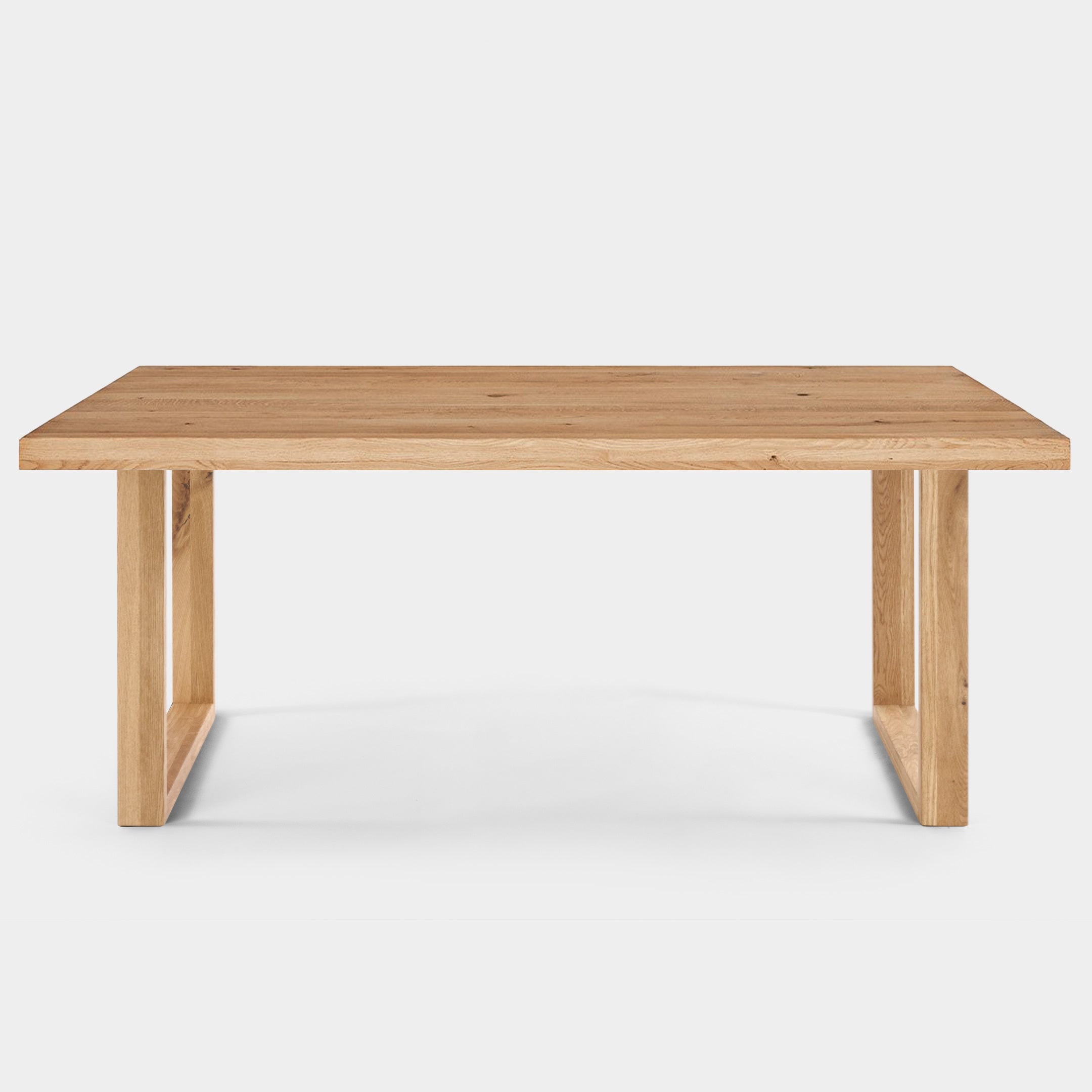 Mesa de Comedor de Roble Macizo Natural, Canto Recto, Patas U de Roble