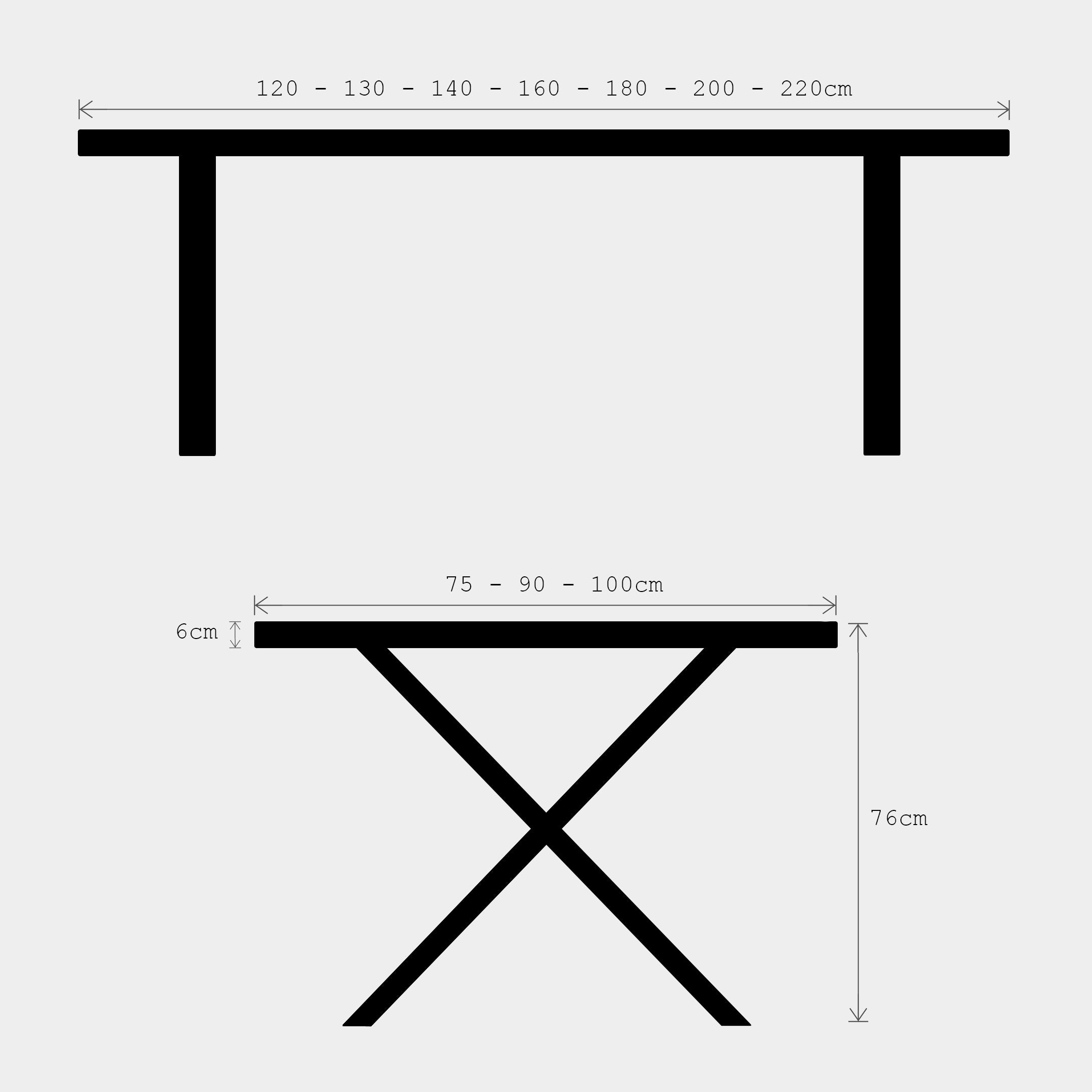 Mesa de Comedor Rústica de Roble Macizo Blanqueado con Patas de Roble en X y Canto Recto