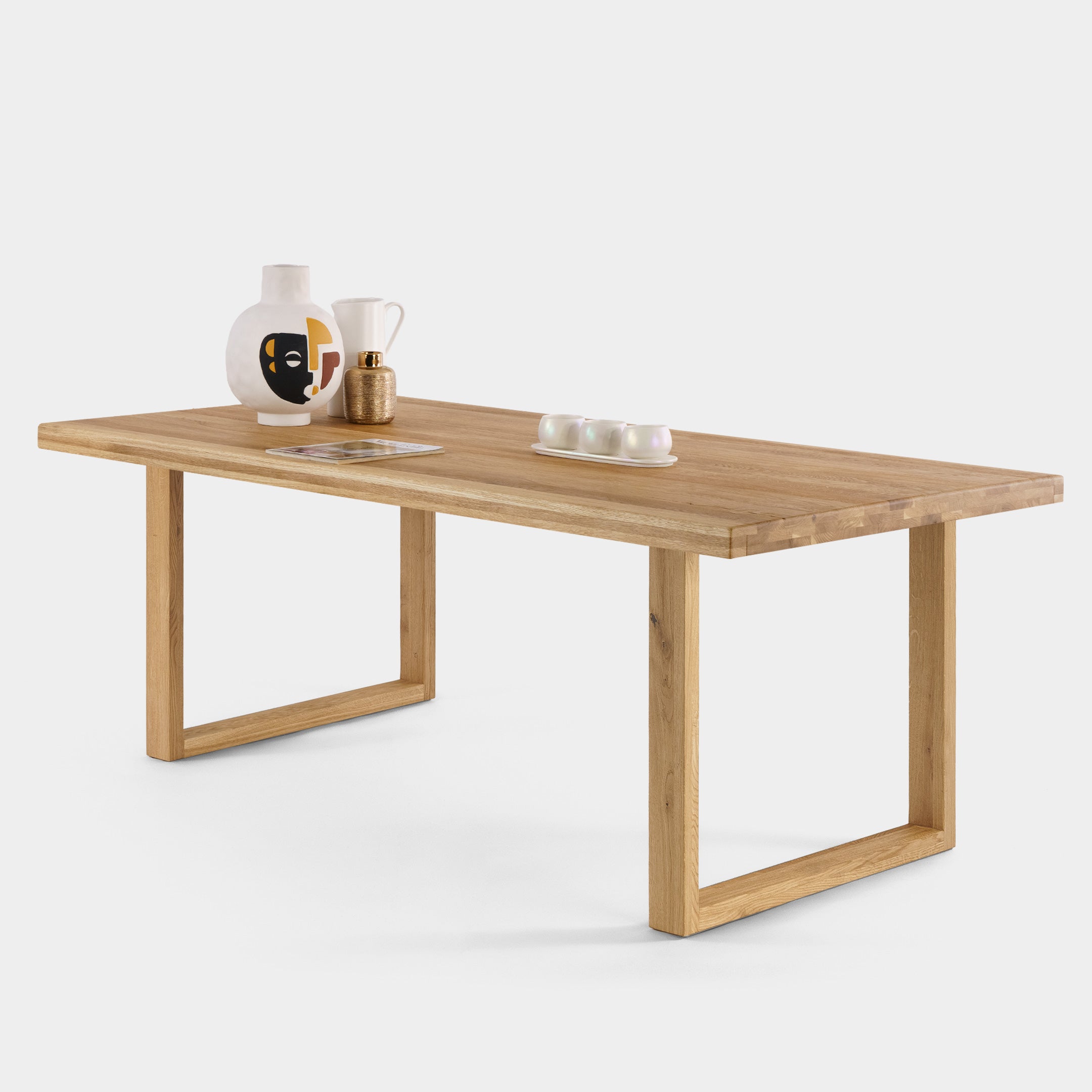 Mesa de Comedor Rustica de Madera Maciza de Roble Dorado Rectangular y Patas de madera Roble Macizo U