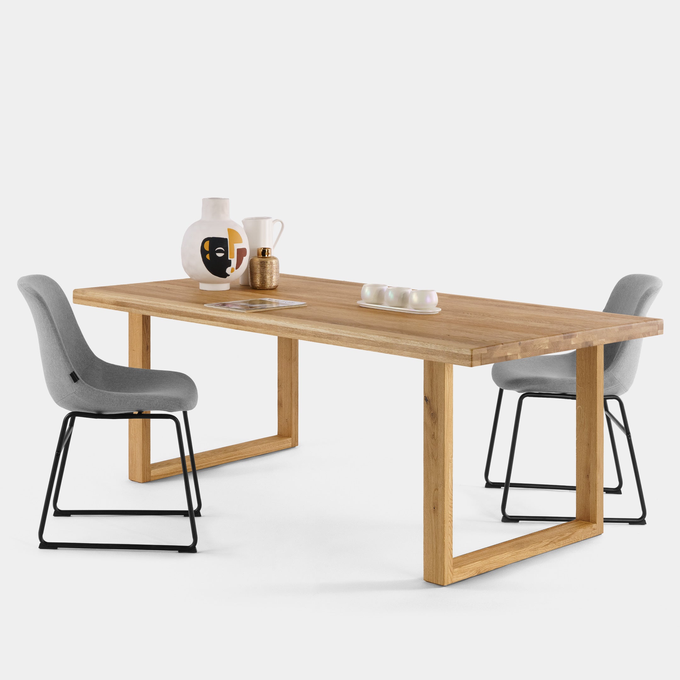 Mesa de Comedor Rustica de Madera Maciza de Roble Dorado Rectangular y Patas de madera Roble Macizo U