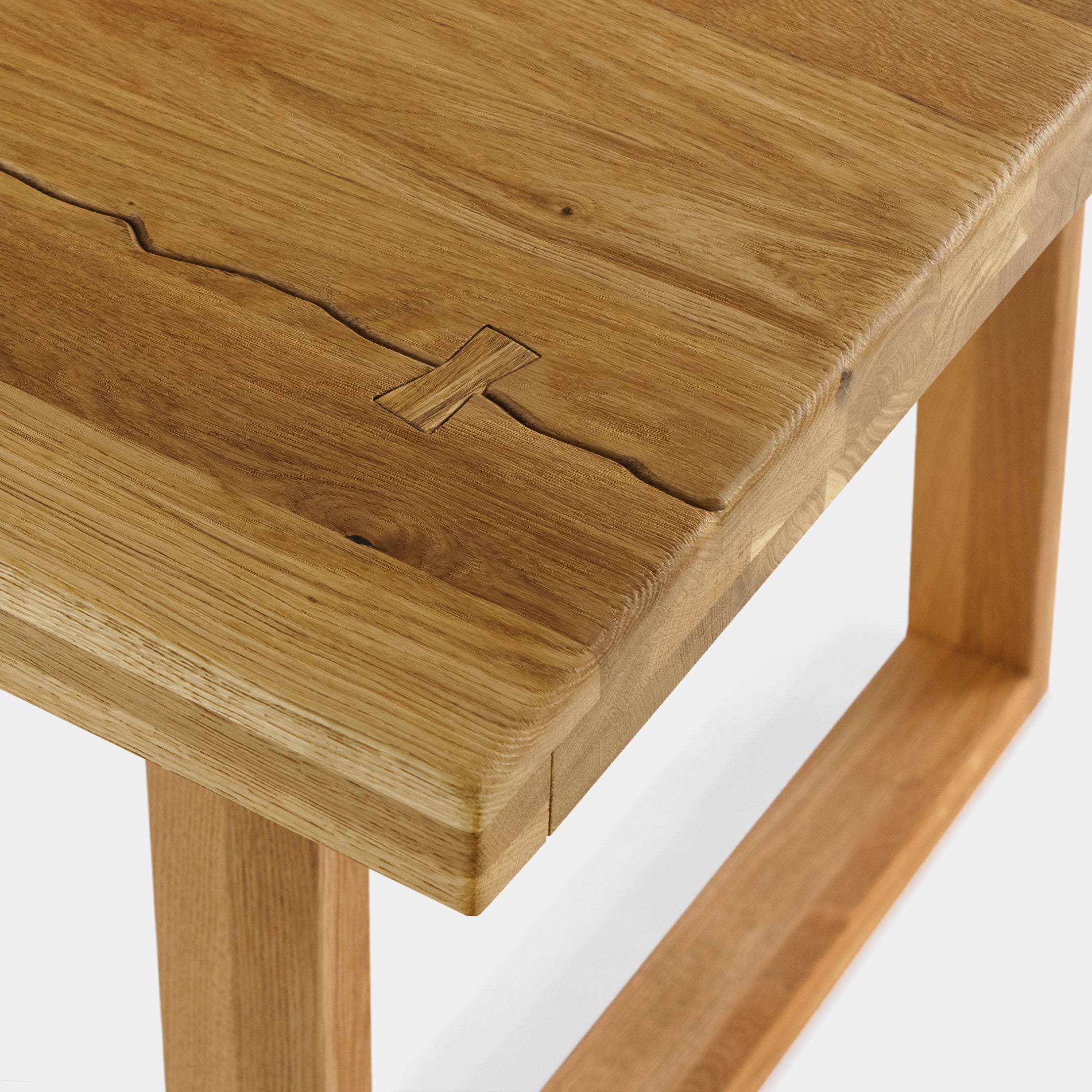 Mesa de Comedor Rustica de Madera Maciza de Roble Dorado Rectangular y Patas de madera Roble Macizo U