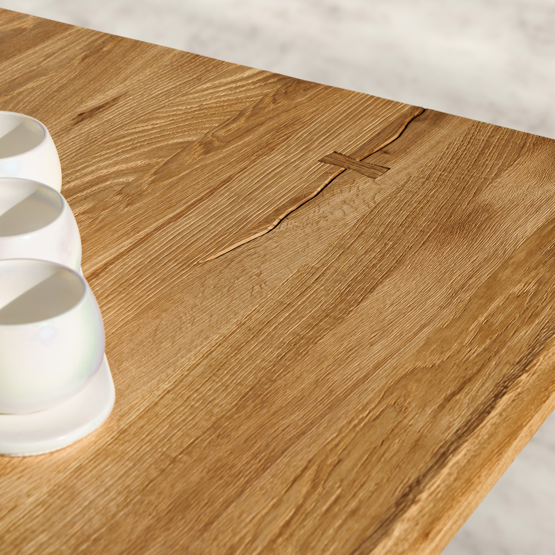 Mesa de Comedor Rustica de Madera Maciza de Roble Dorado Rectangular y Patas de madera Roble Macizo U