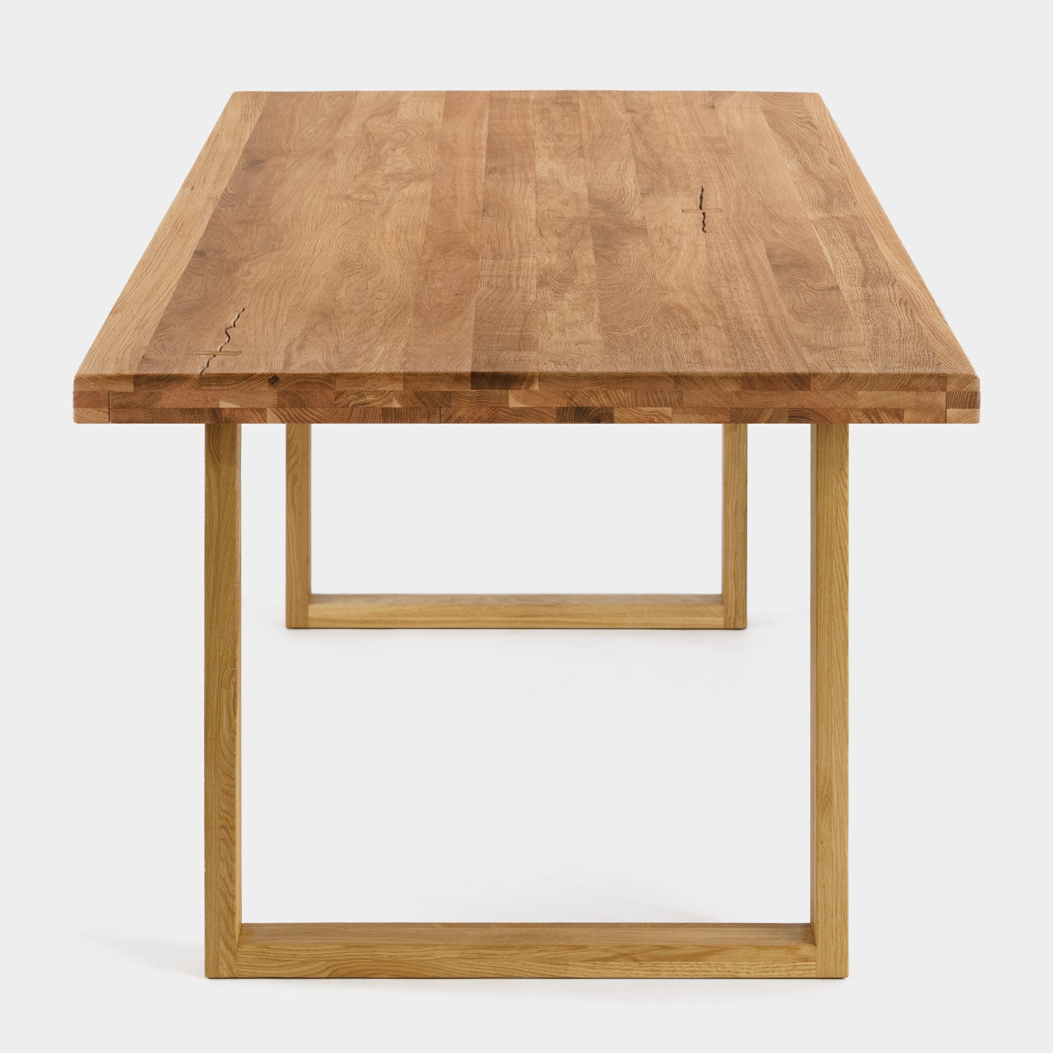 Mesa de Comedor Rustica de Madera Maciza de Roble Dorado Rectangular y Patas de madera Roble Macizo U