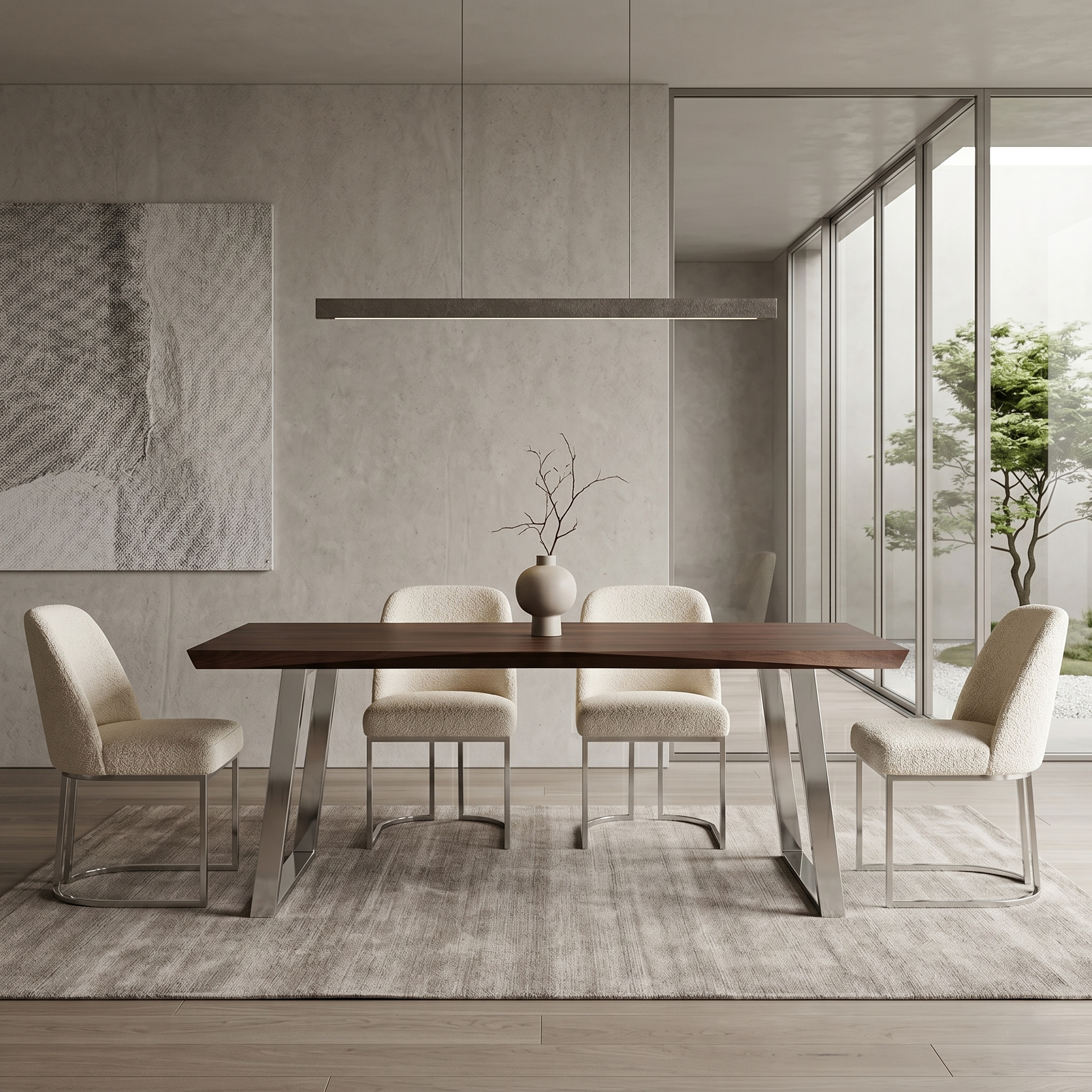 Mesa de comedor Crux de madera maciza de roble caoba y patas Inox