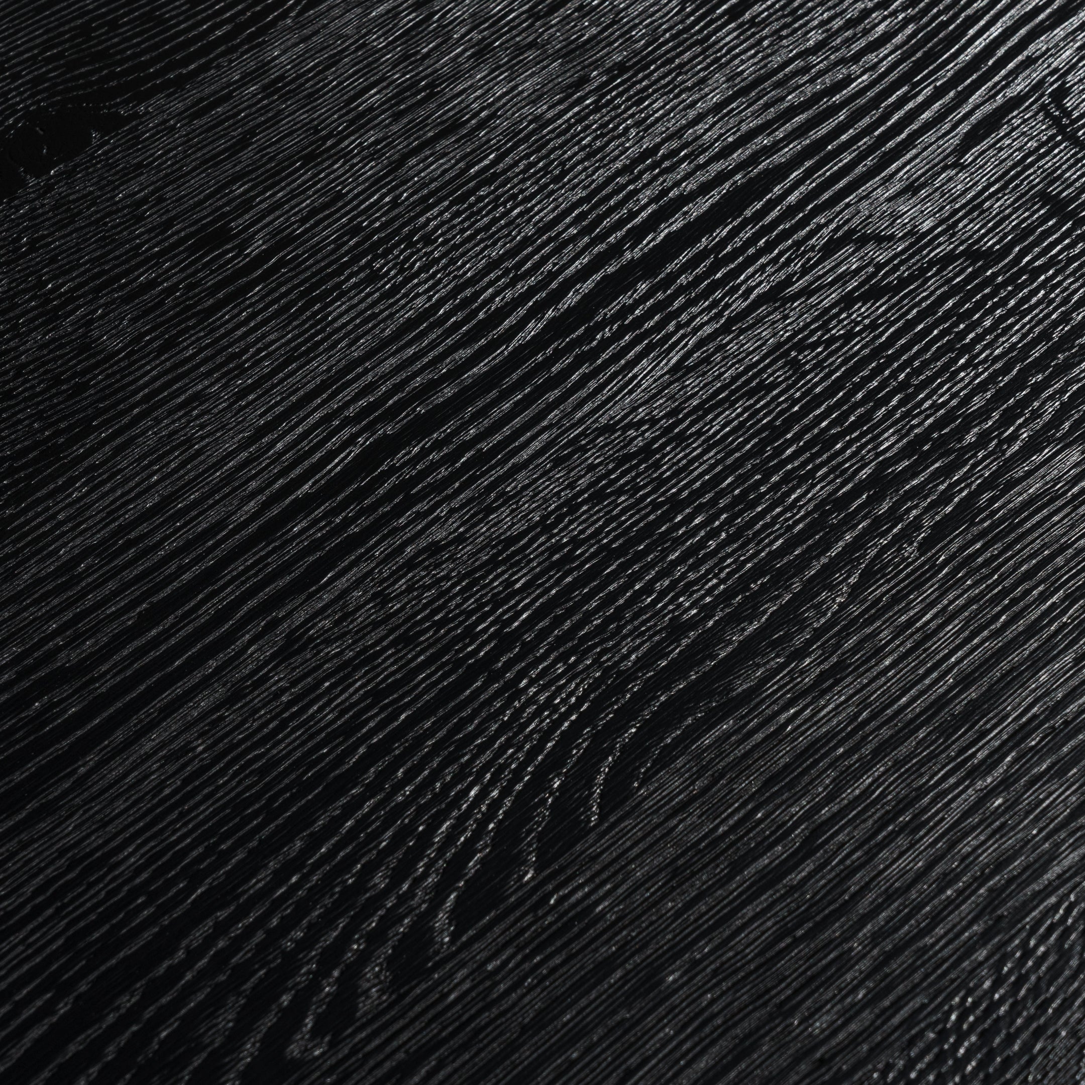 Mesa de comedor Crux de madera maciza de roble negro y patas inox