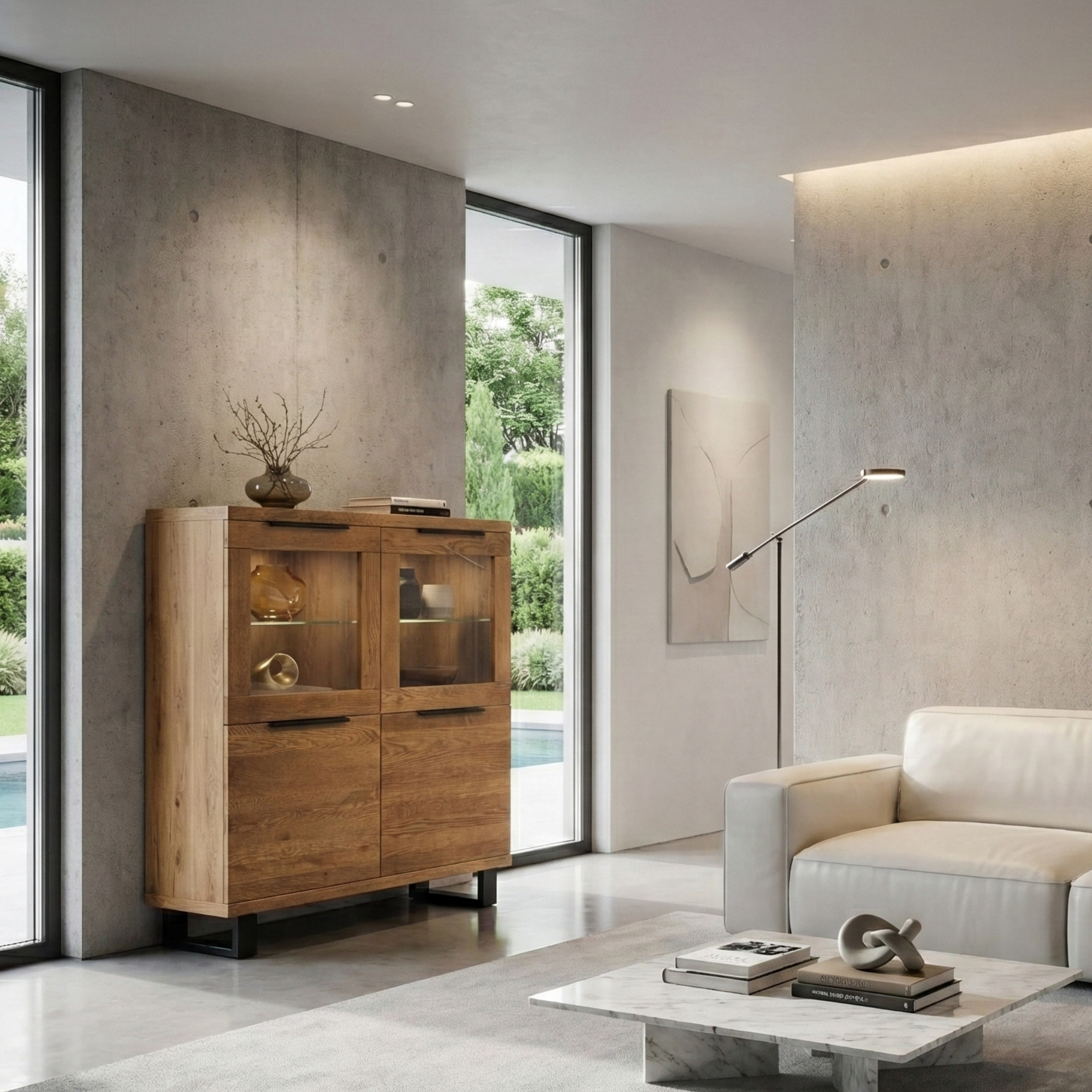 Vitrina aparador LIFE 120 en roble macizo natural y patas de acero negro