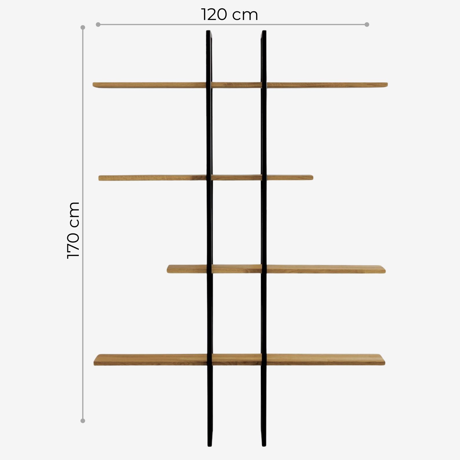 Estantería Axia de Roble Macizo Natural y Acero Negro | 170x120 cm | Diseño Industrial Moderno