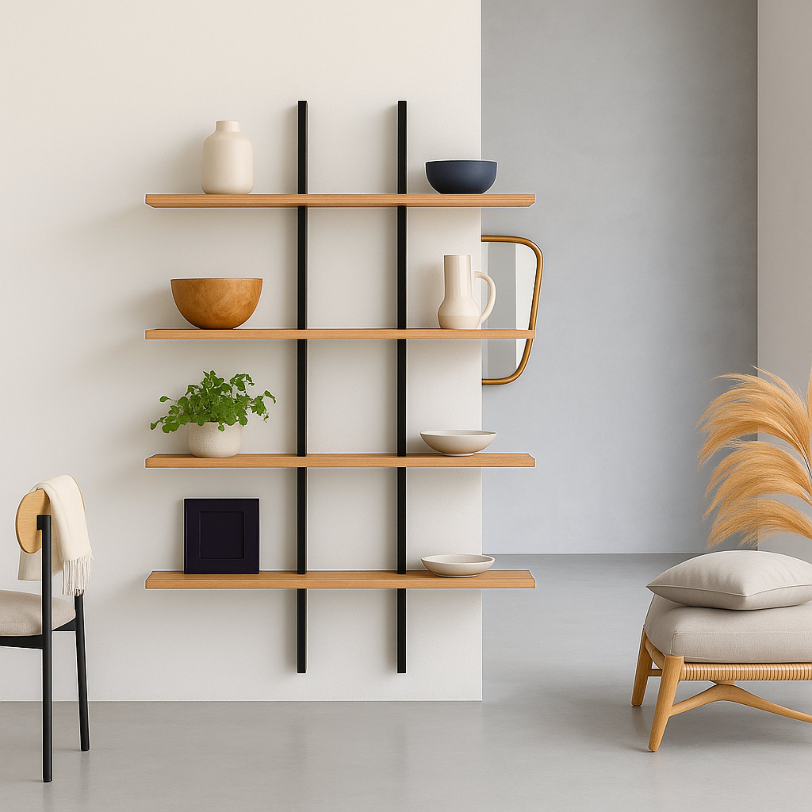 Estantería Axia de Roble Macizo Natural y Acero Negro | 170x120 cm | Diseño Industrial Moderno