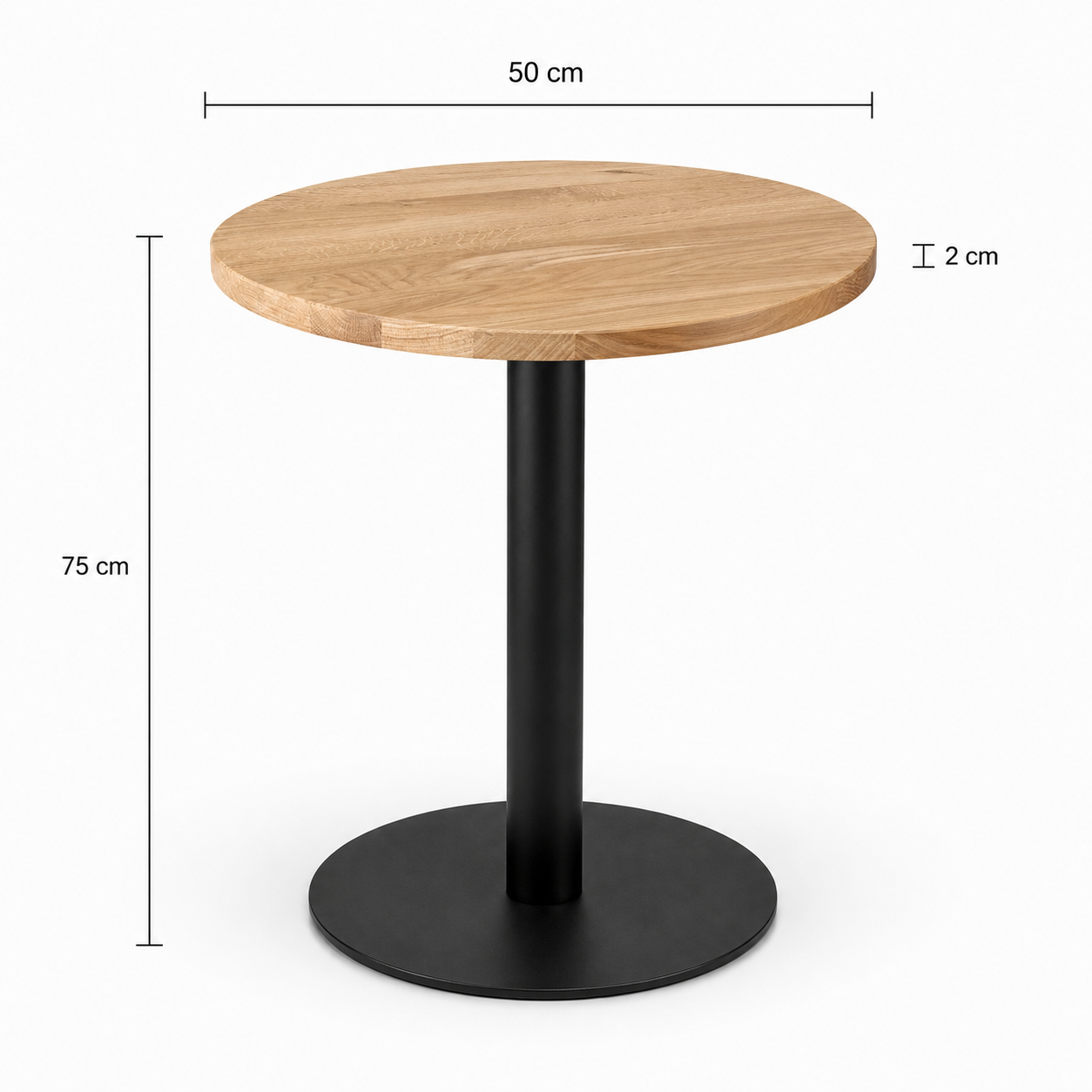 Mesa Redonda LUMA de Roble Macizo Natural 50 cm con Base Negra Central
