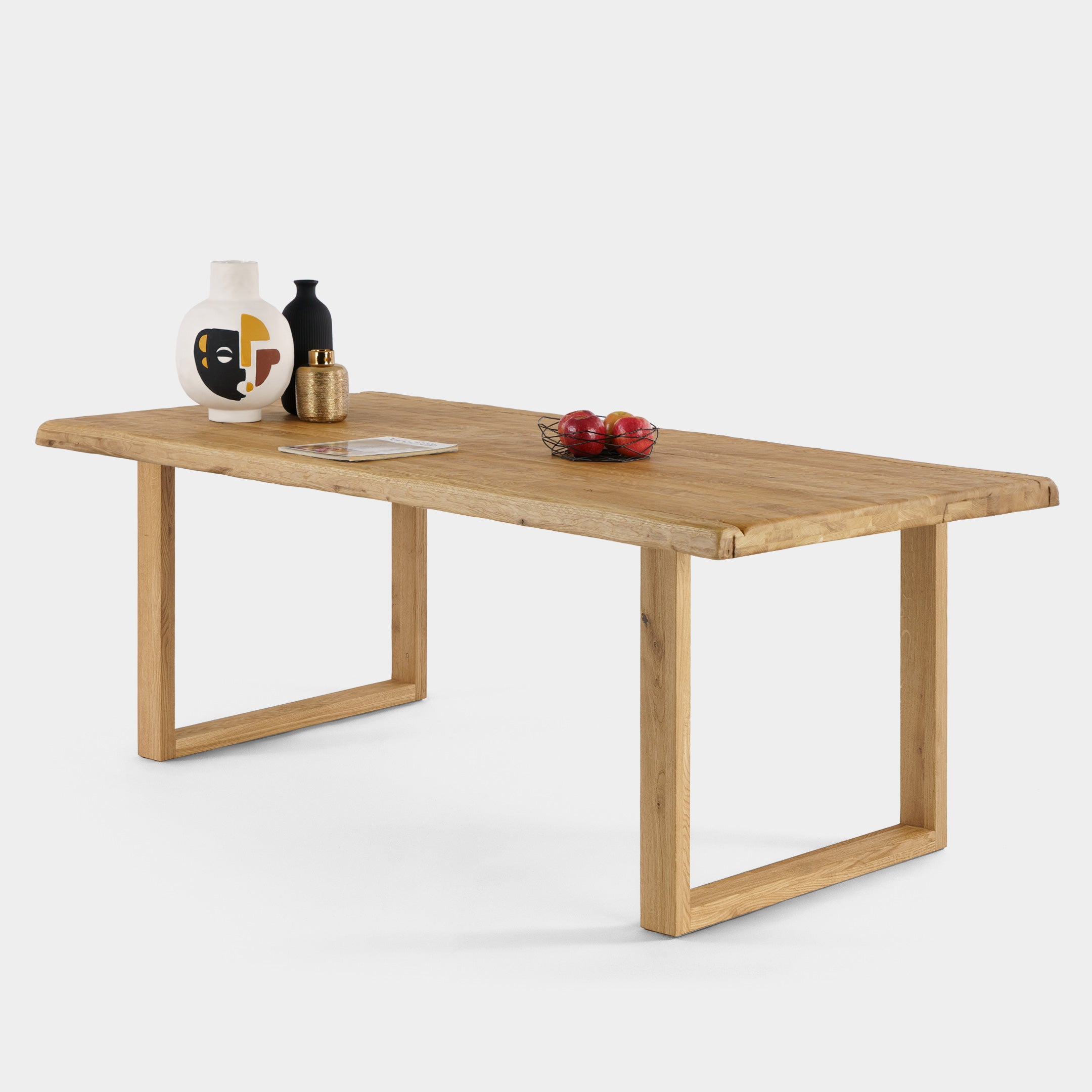 Mesa de Comedor Rustica con Relieve de Madera Maciza de Roble Natural y Patas madera de Roble Macizo U