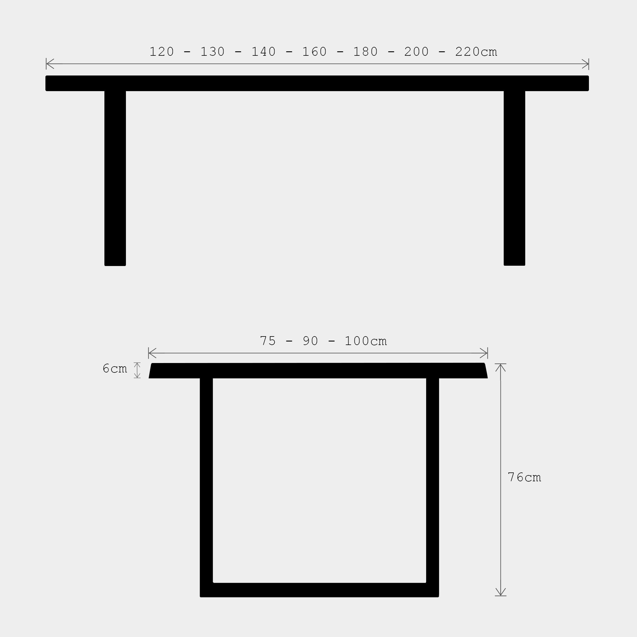 Table de salle à manger en bois de chêne blanc ondulé massif et pieds en bois de chêne massif U