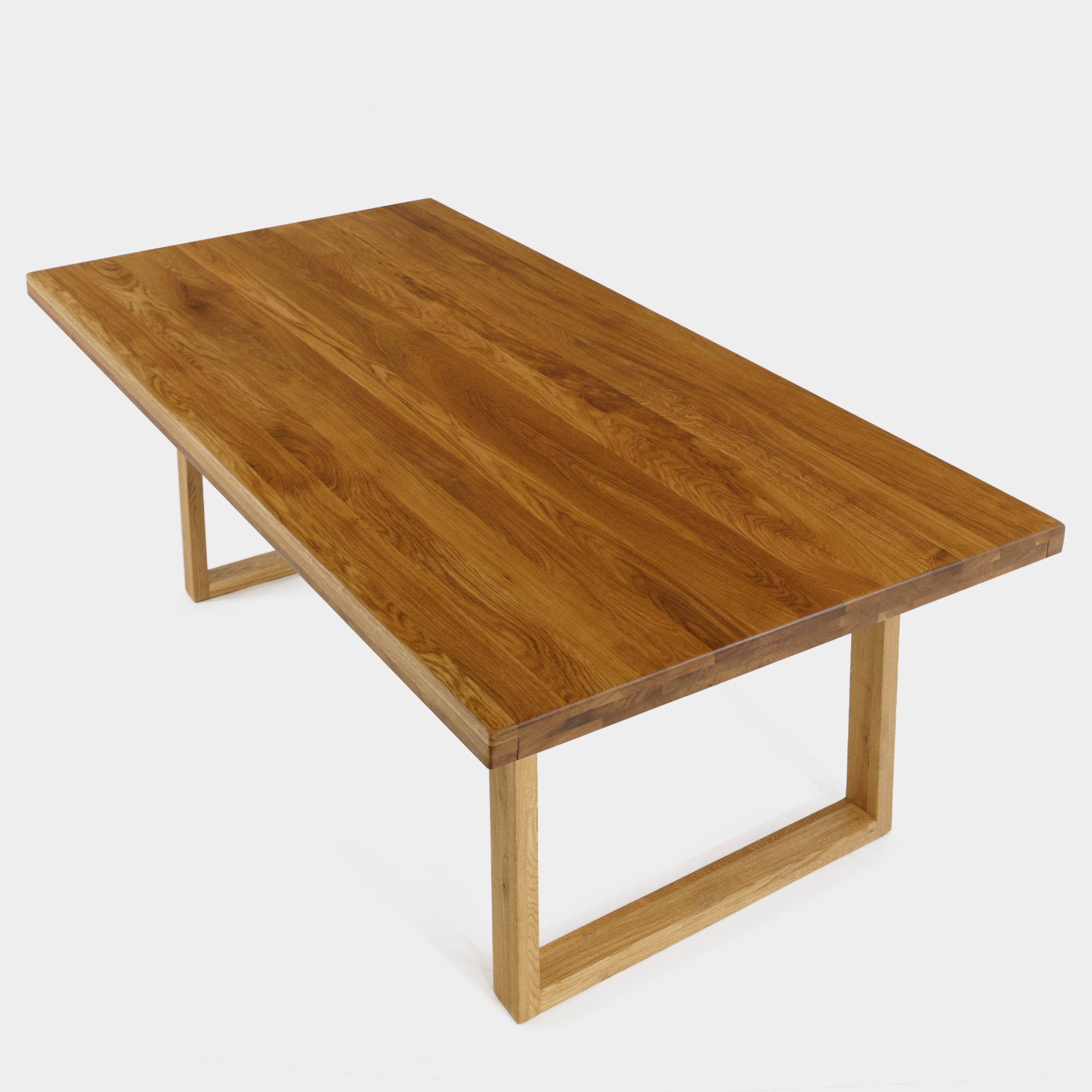 Table de salle à manger rectangulaire en bois de chêne massif, couleur ambre et pieds en bois de chêne massif en U