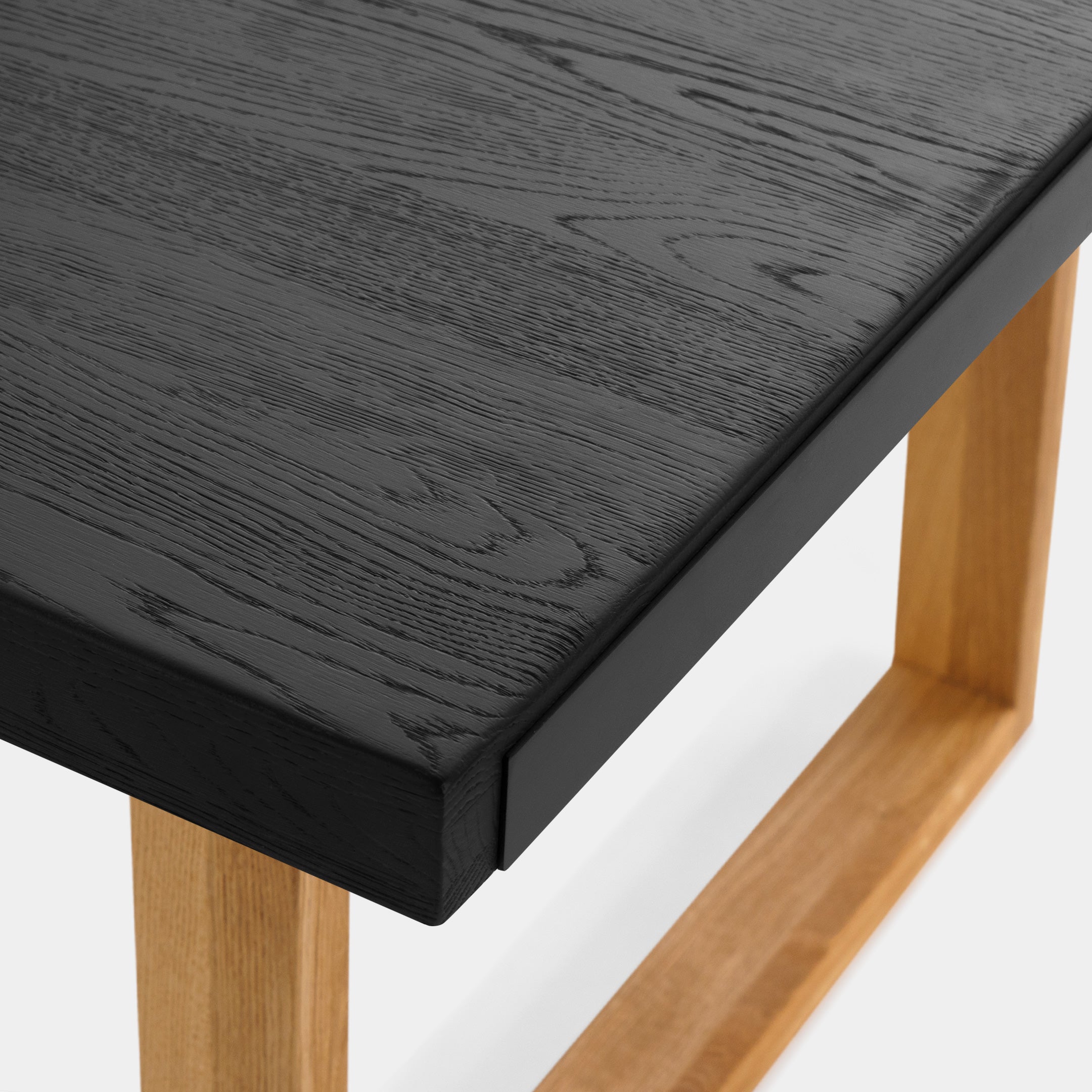 Mesa de Comedor de Madera Maciza de Roble Negra Rectangular y Patas de madera Roble Macizo U