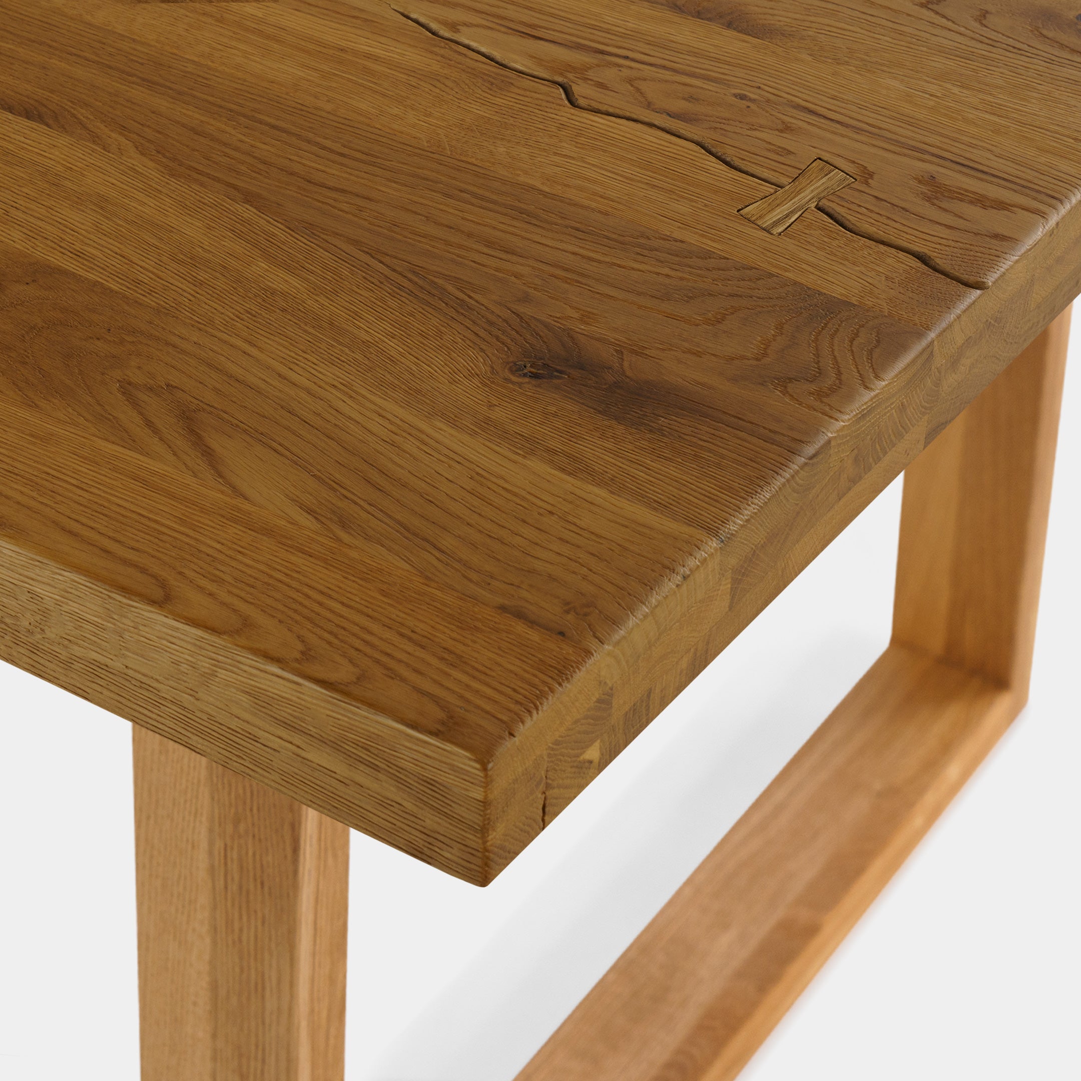 Mesa de Comedor Rustica de Madera Maciza de Roble Ambar Rectangular y Patas madera de Roble Macizo U