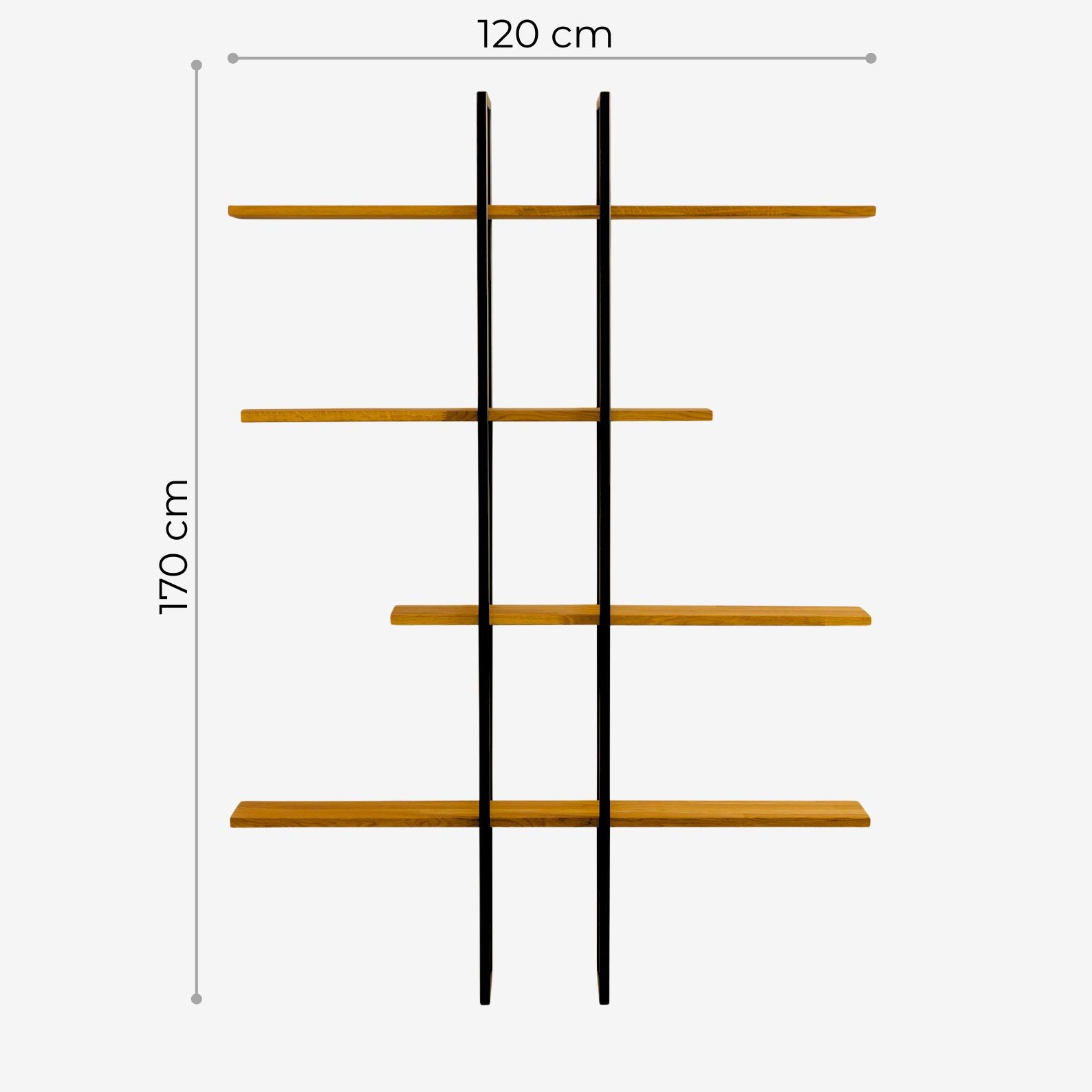 Estantería Axia de Roble Macizo Ámbar y Acero Negro | 170x120 cm | Estilo Industrial Moderno