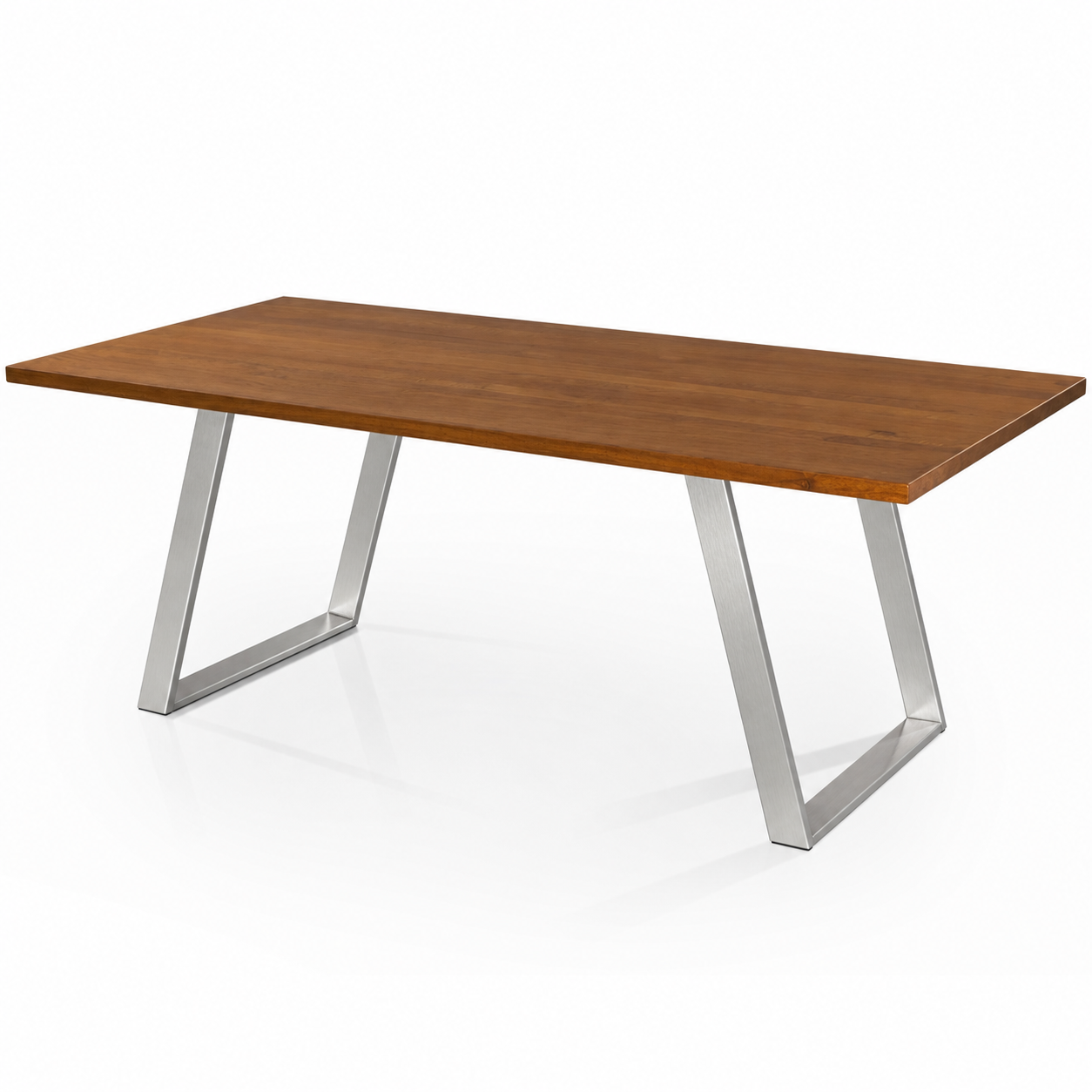 Mesa Frame Ámbar de madera maciza de roble y patas inclinadas de Inox