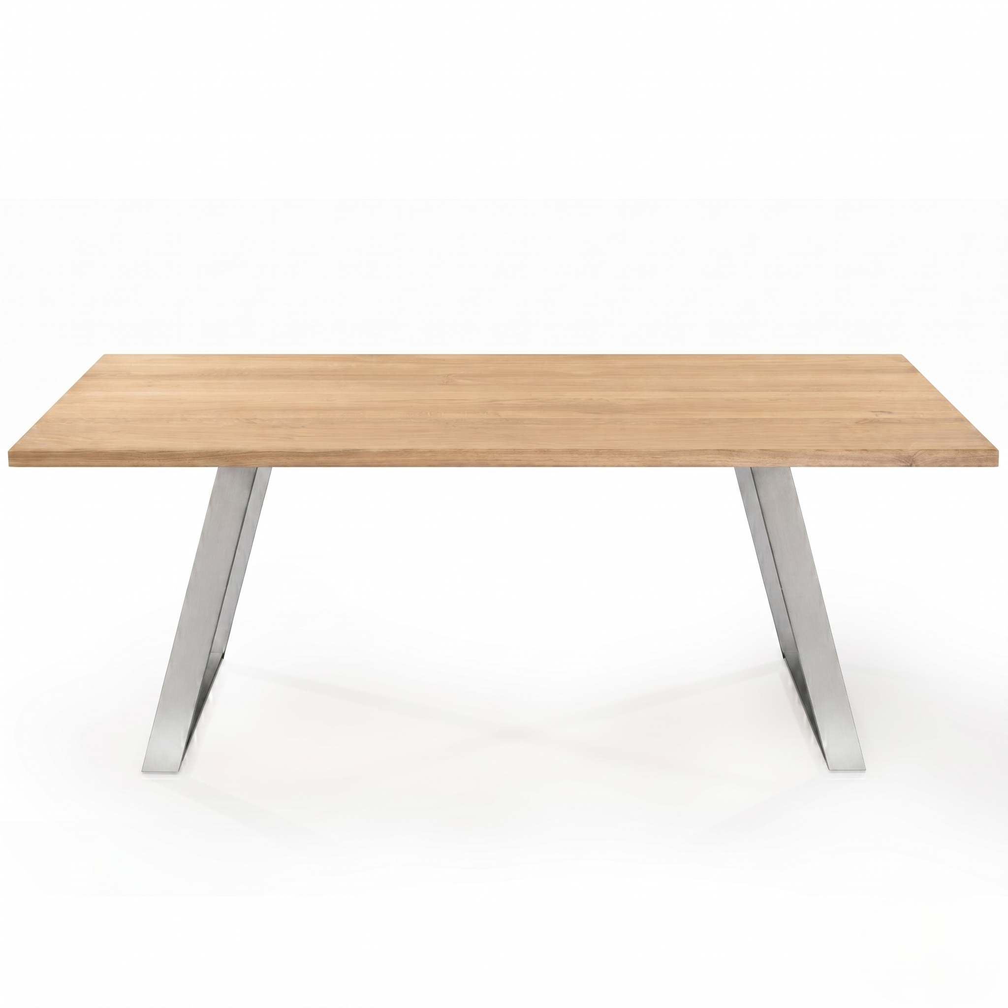 Mesa Frame Natura de madera maciza de roble y patas inclinadas de Inox