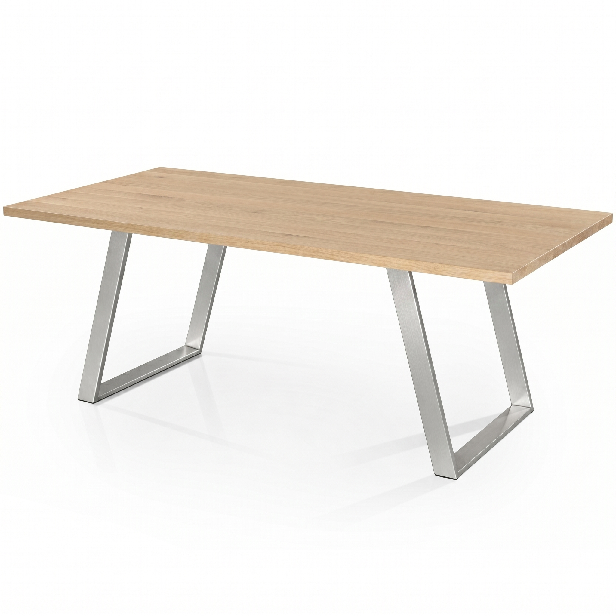 Mesa Frame Natura de madera maciza de roble y patas inclinadas de Inox