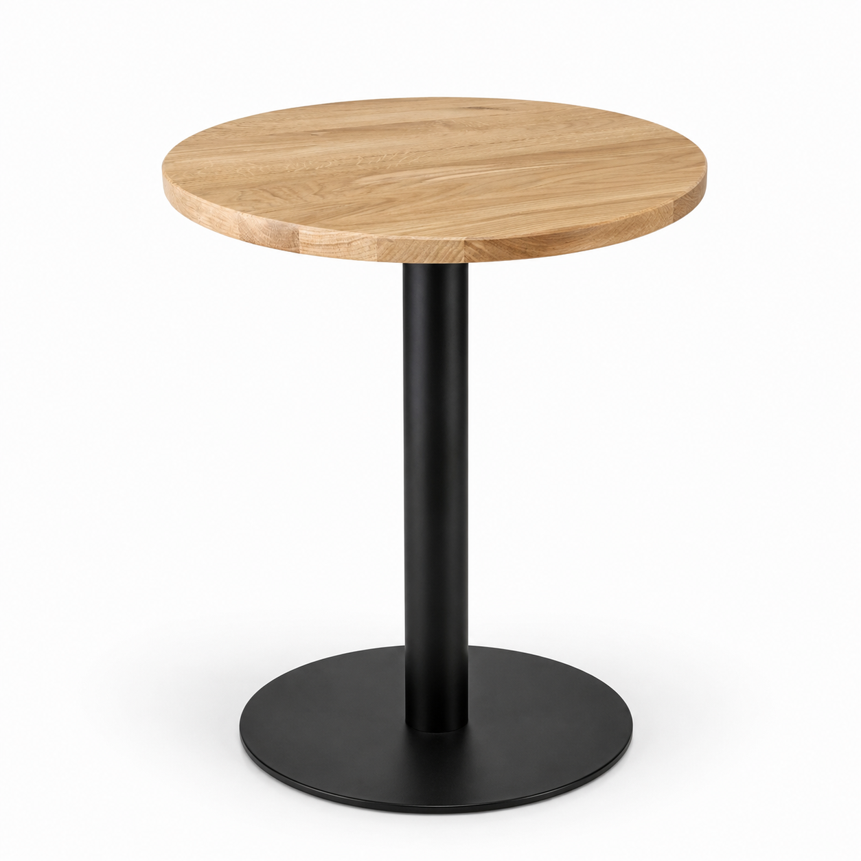 Mesa Redonda LUMA de Roble Macizo Natural 50 cm con Base Negra Central